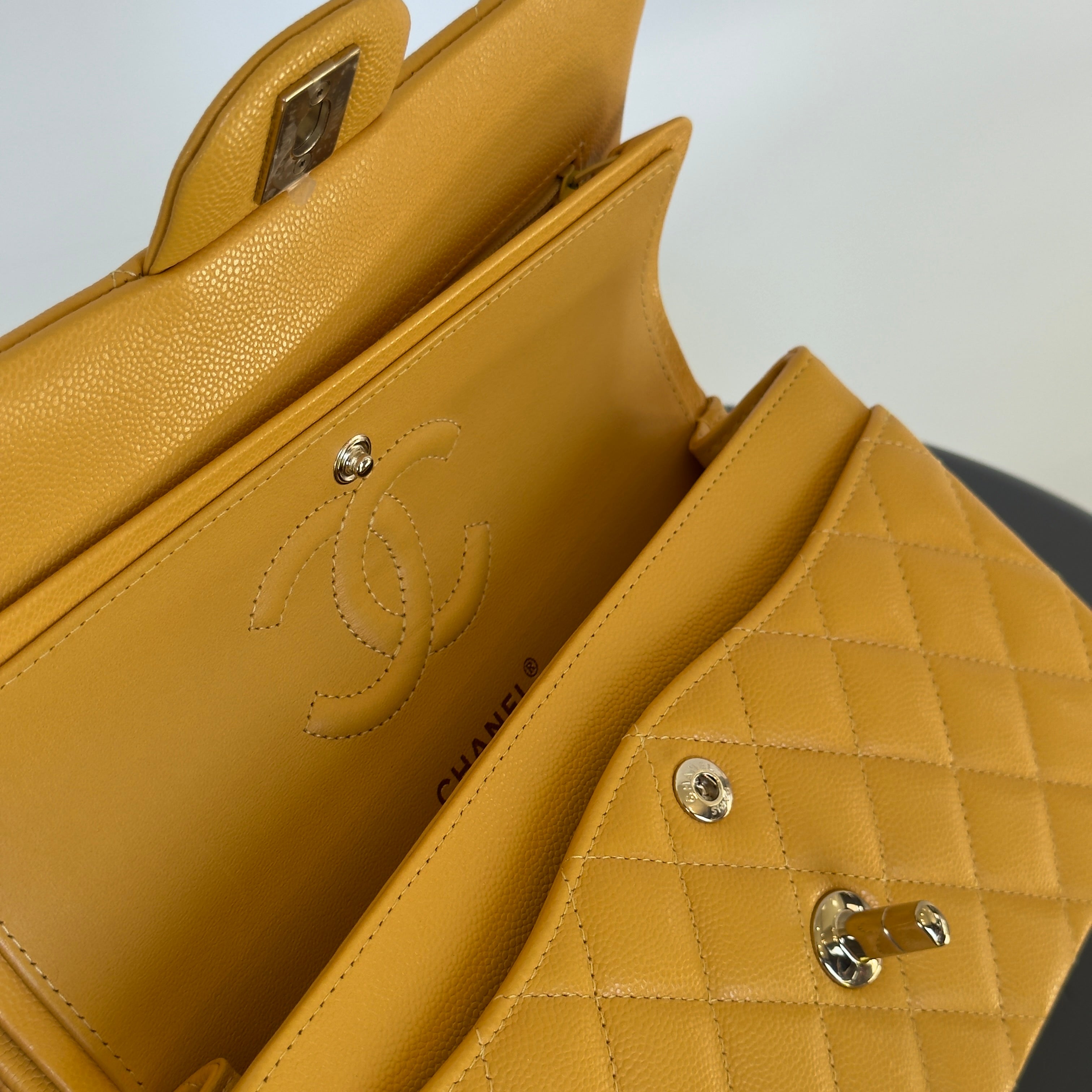 Chanel Double Flap Yellow Caviar