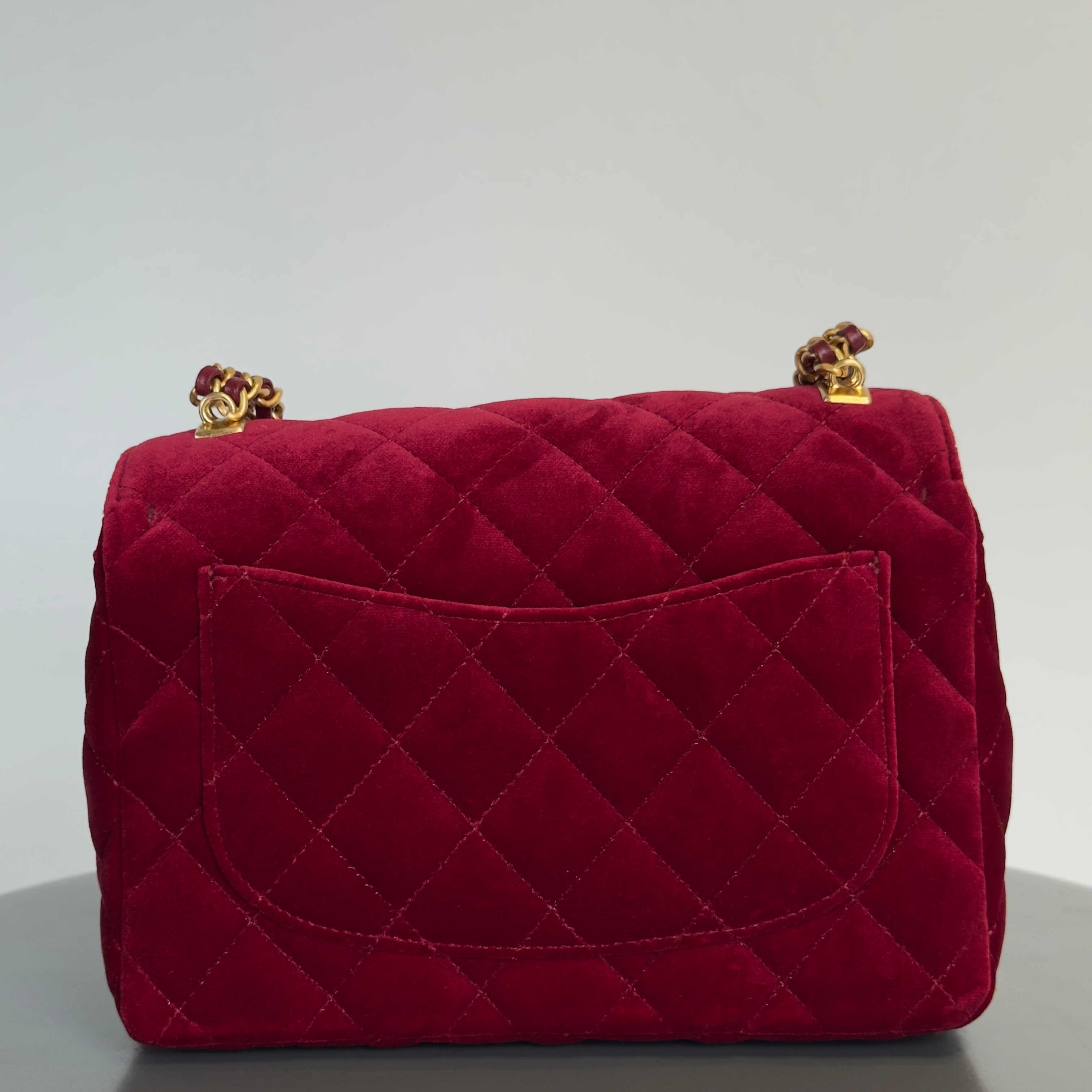 Chanel Burgundy Velvet Enamel Mini Flap Bag - Queen May