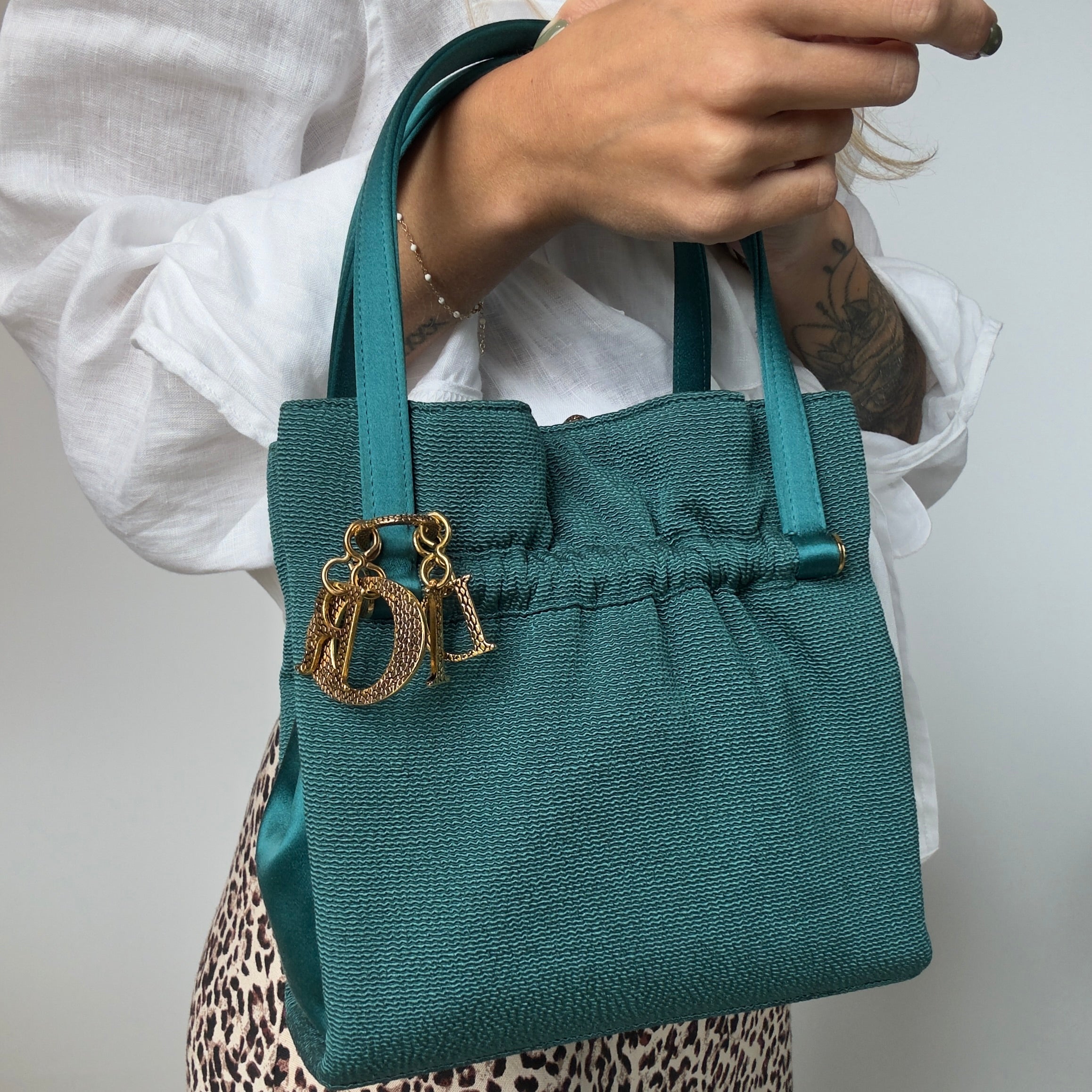 Rare Dior Kisslock Satin Teal Bag - Queen May