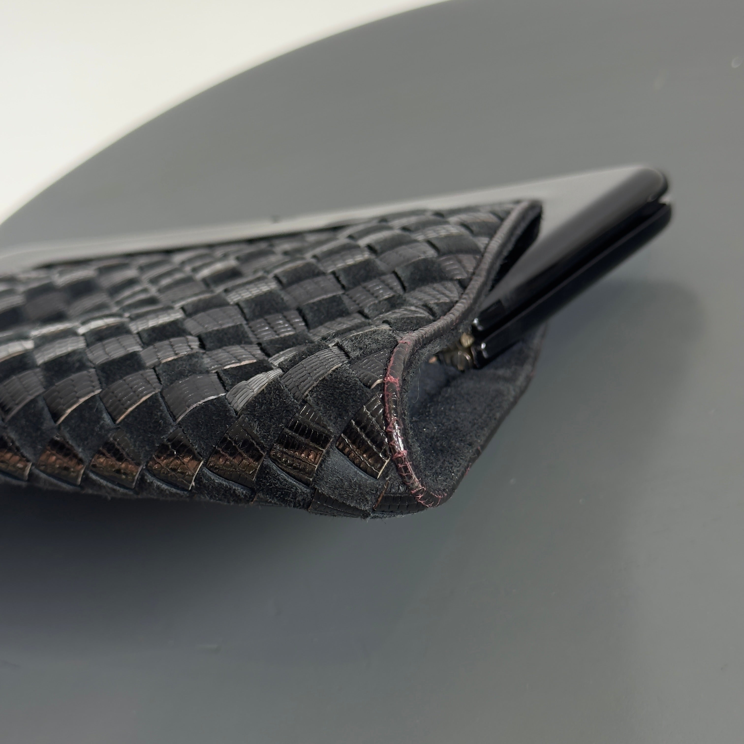 Bottega Veneta Intrecciato Suede Woven Mirror Clutch - Queen May