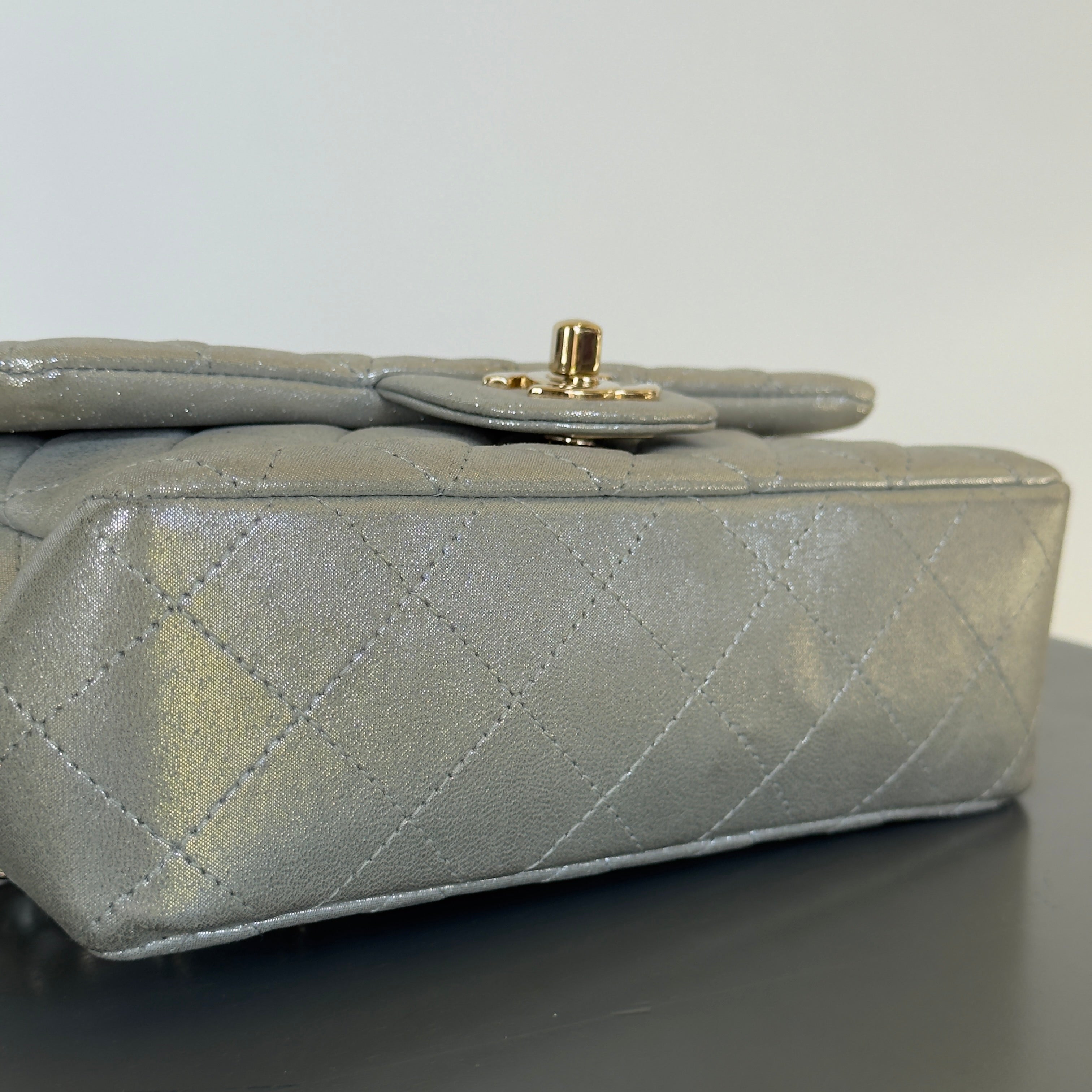 Chanel Iridescent Calfskin Quilted Mini Rectangular Flap Silver