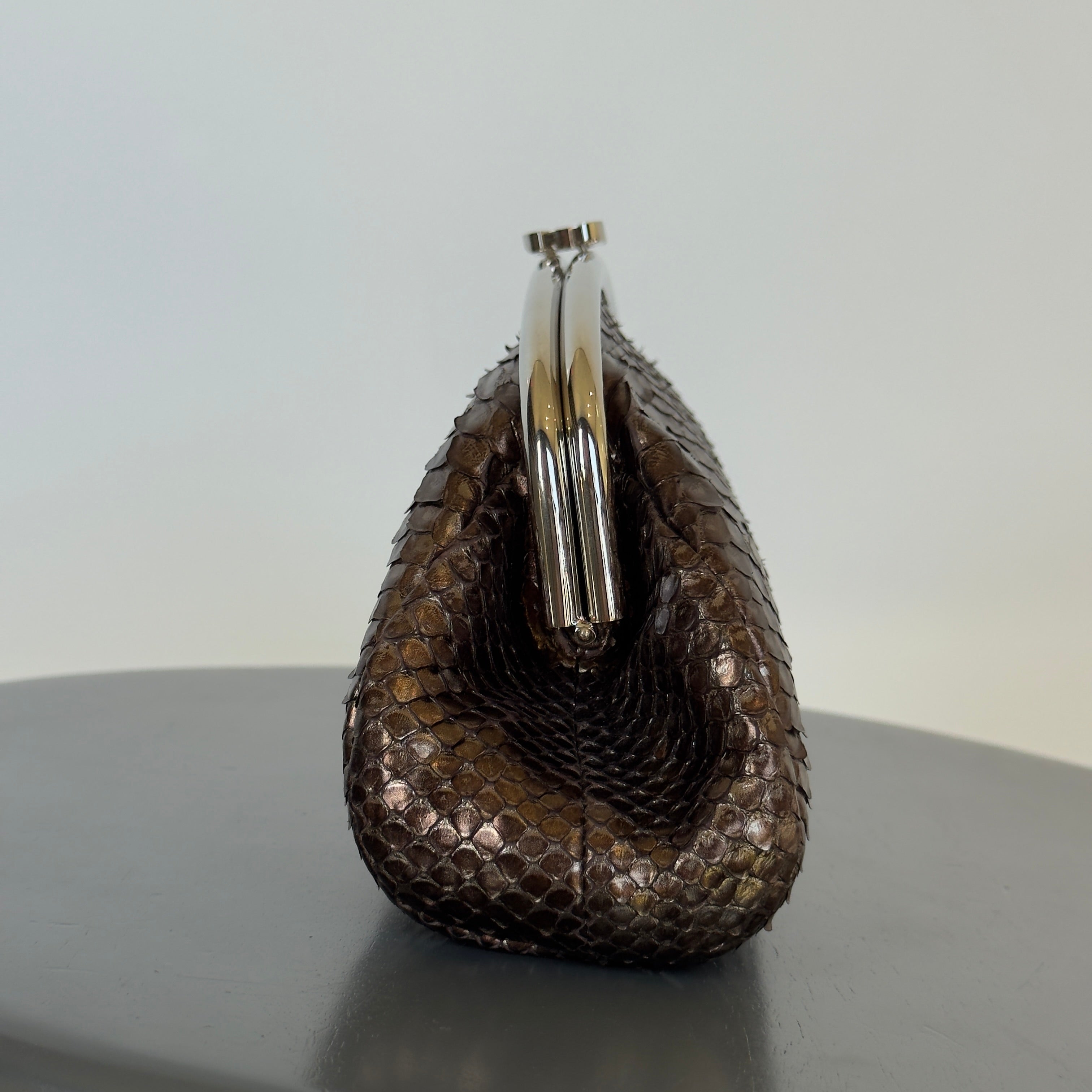 Chanel Metallic Python Timeless Clutch Khaki
