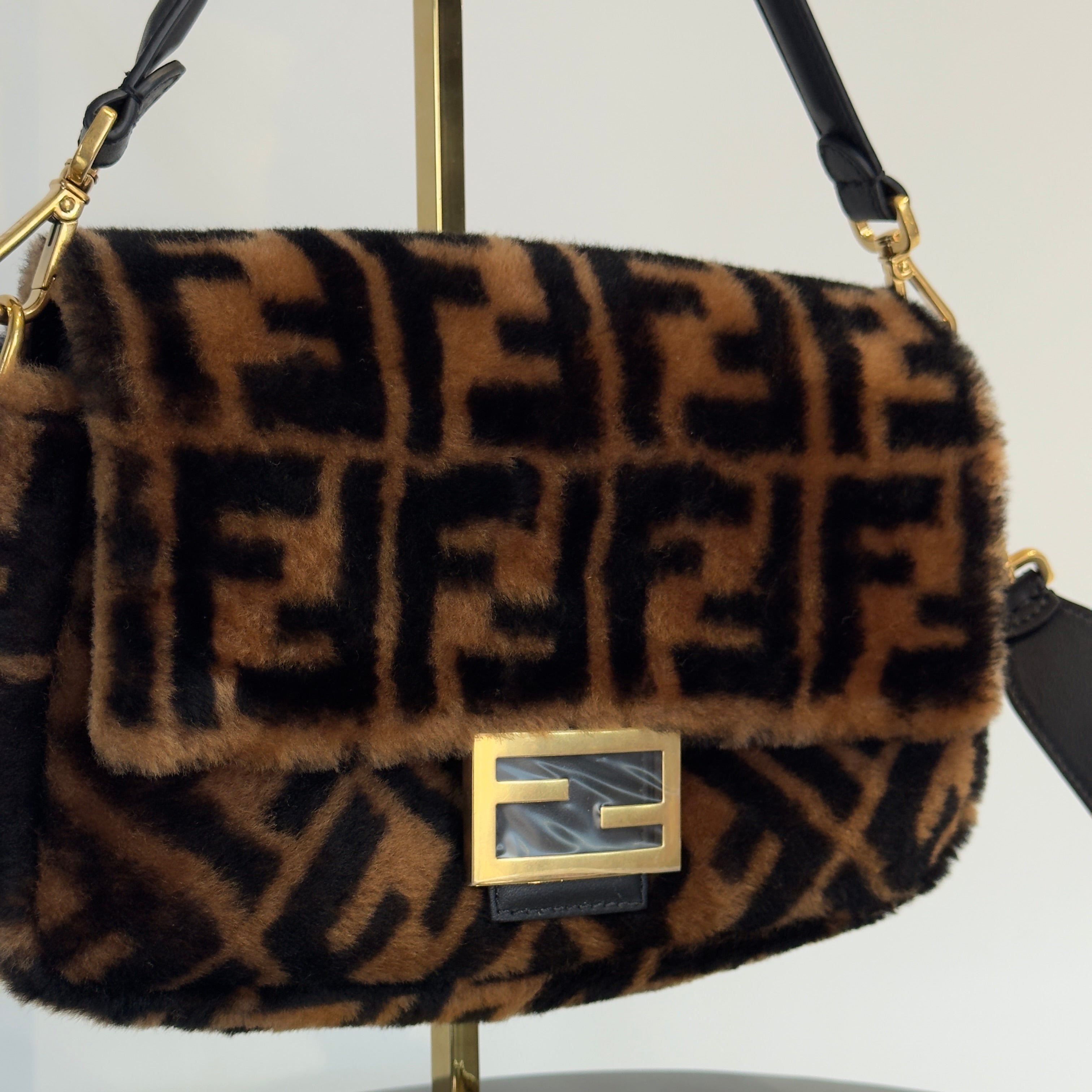 Fendi Shearling FF Zucca Baguette Bag - Queen May