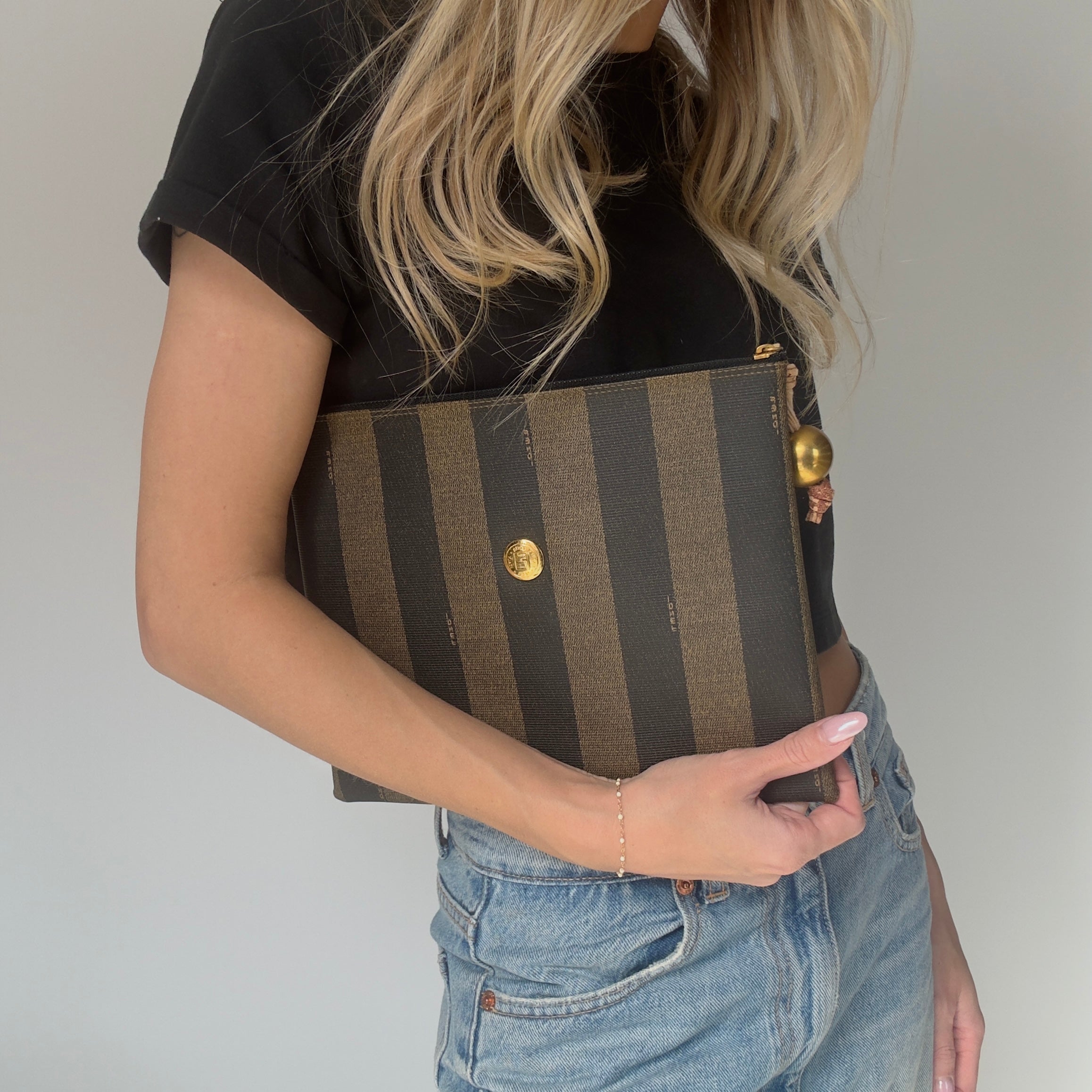 Fendi Striped Leather Clutch - Queen May