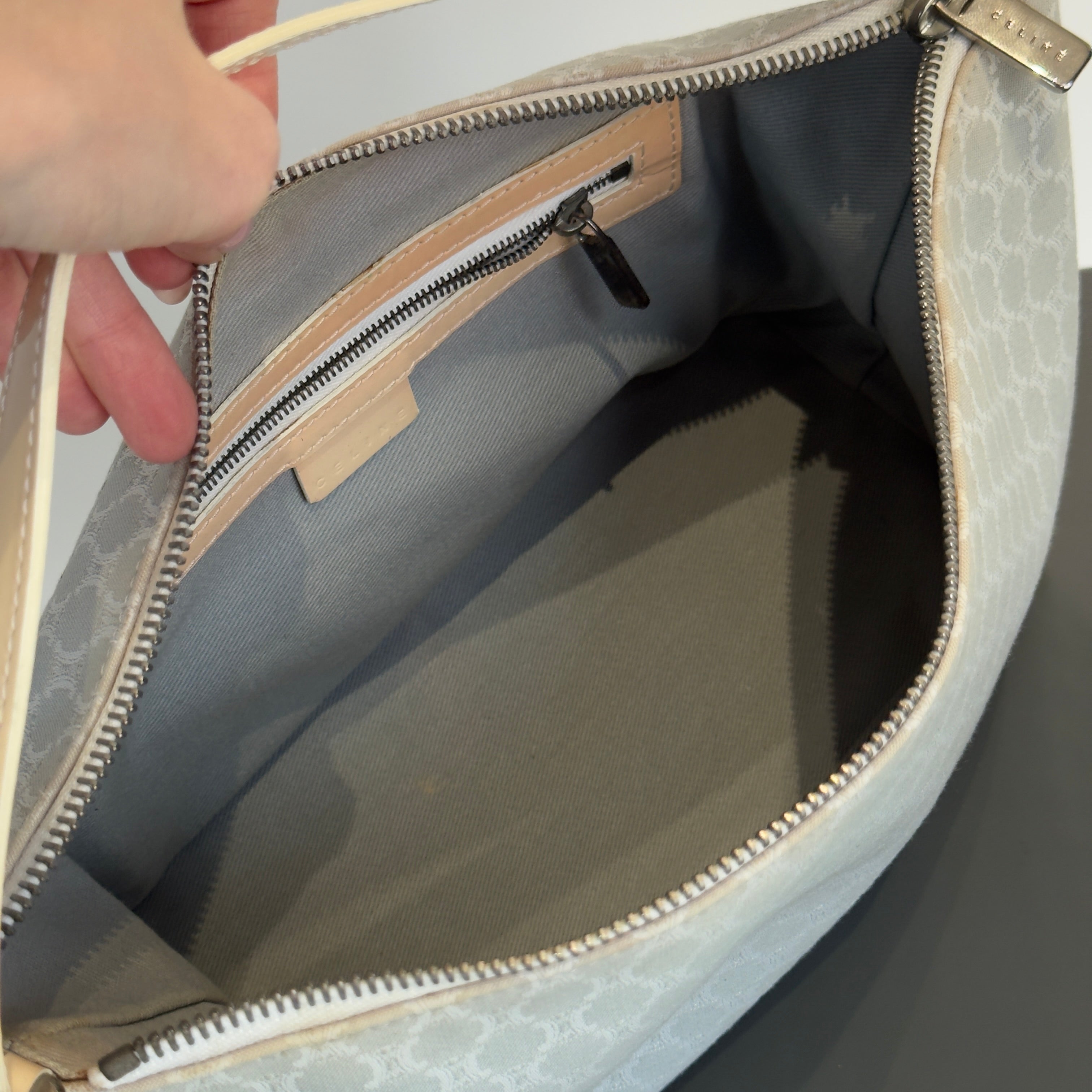 Vintage Celine Canvas Blue Triomphe Pochette - Queen May