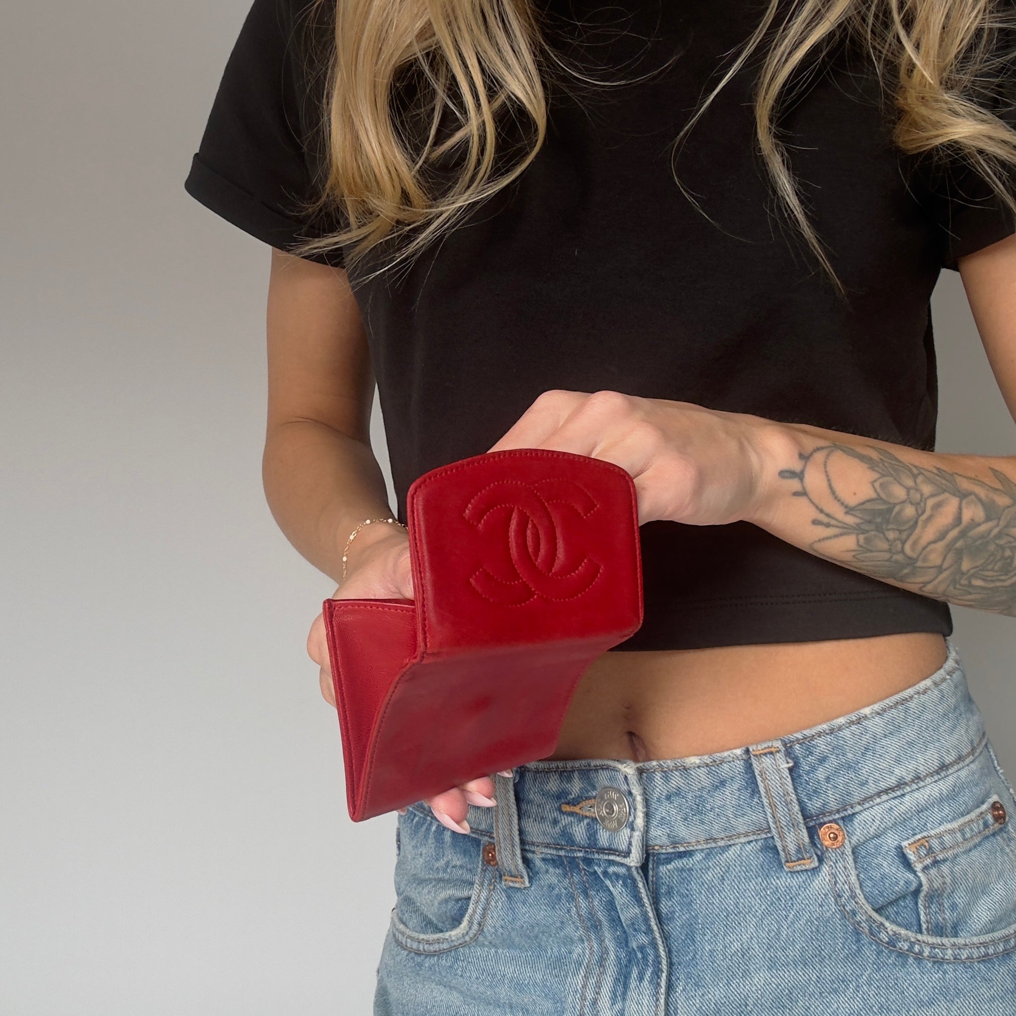 Chanel Red Lambskin Wallet - Queen May