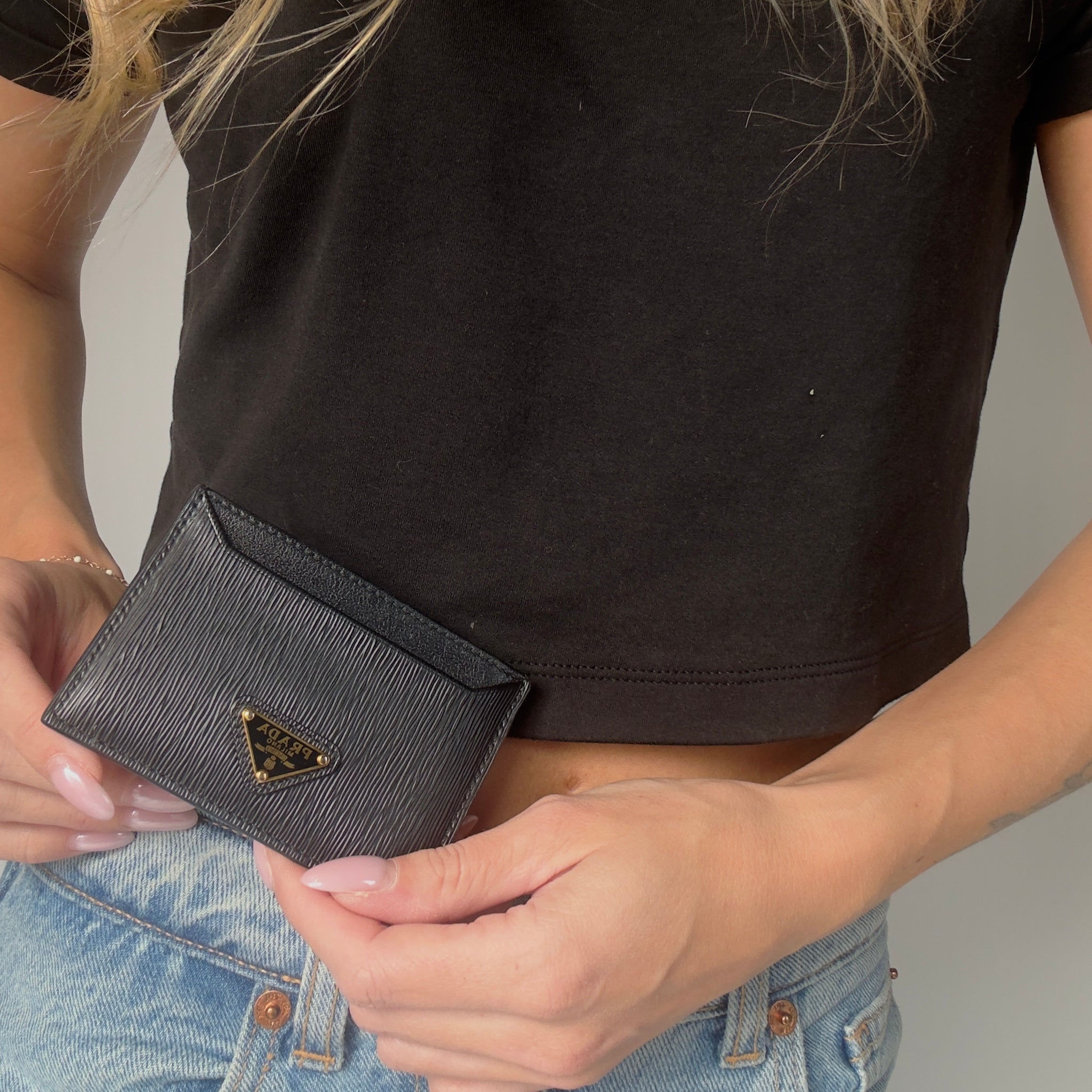 Prada Black Saffiano Leather Card Holder - Queen May