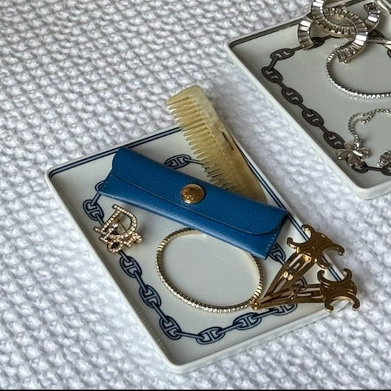Hermes Horn Comb With Blue Epsom Leather Case - Queen May