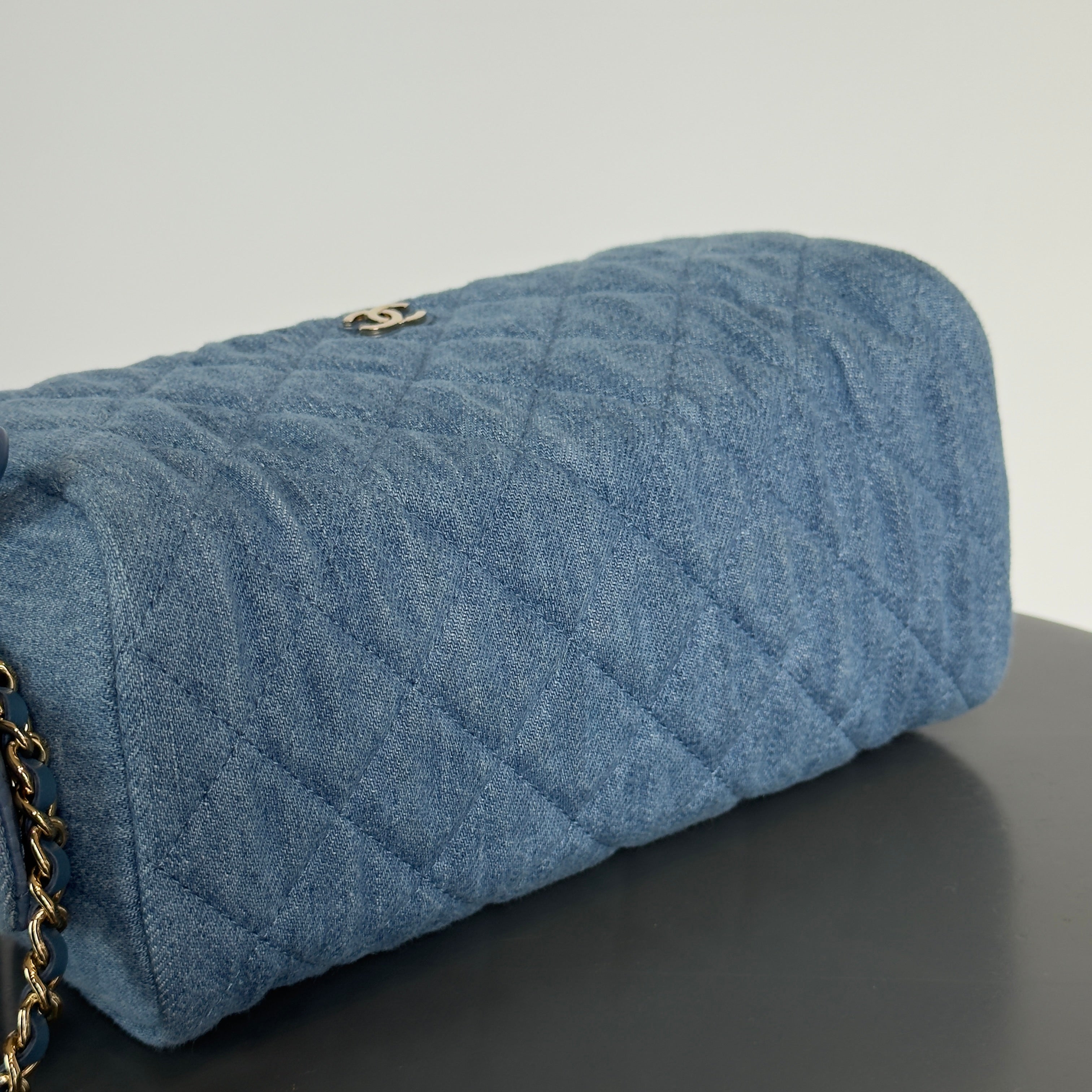 Chanel 24C Blue Denim Quilted Cosmetic Pouch on Chain - Queen May