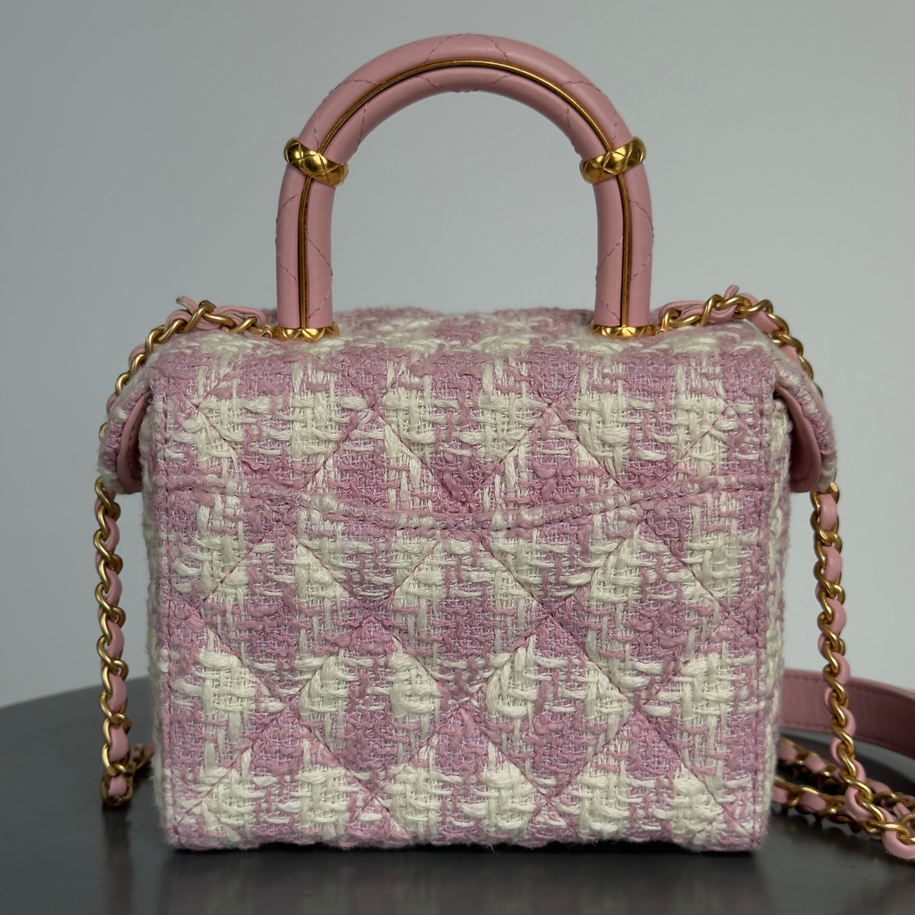 Chanel Pink Ecru Tweed Handle Crush Small Vanity Case - Queen May