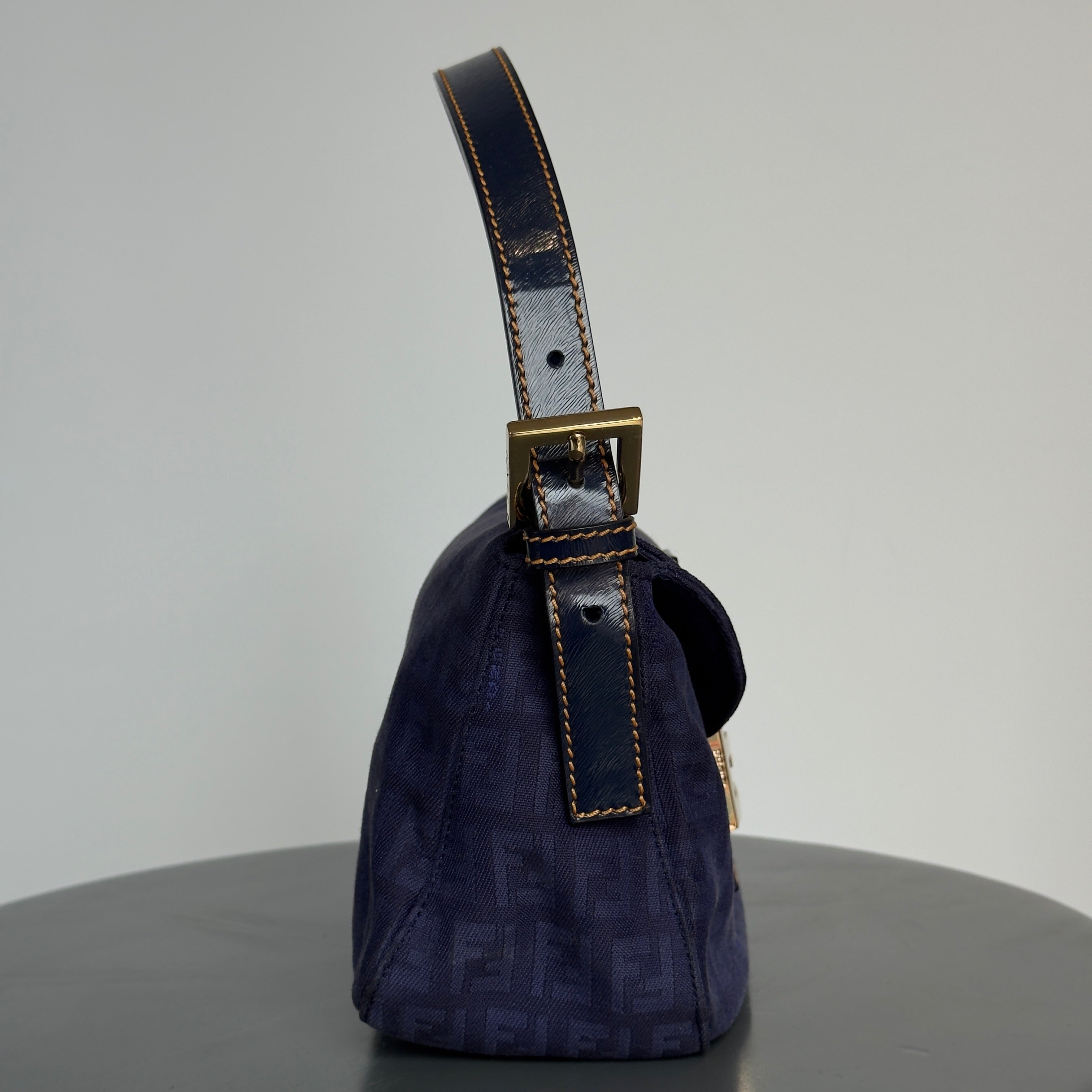 Fendi Zucca Double Flap Baguette Navy - Queen May