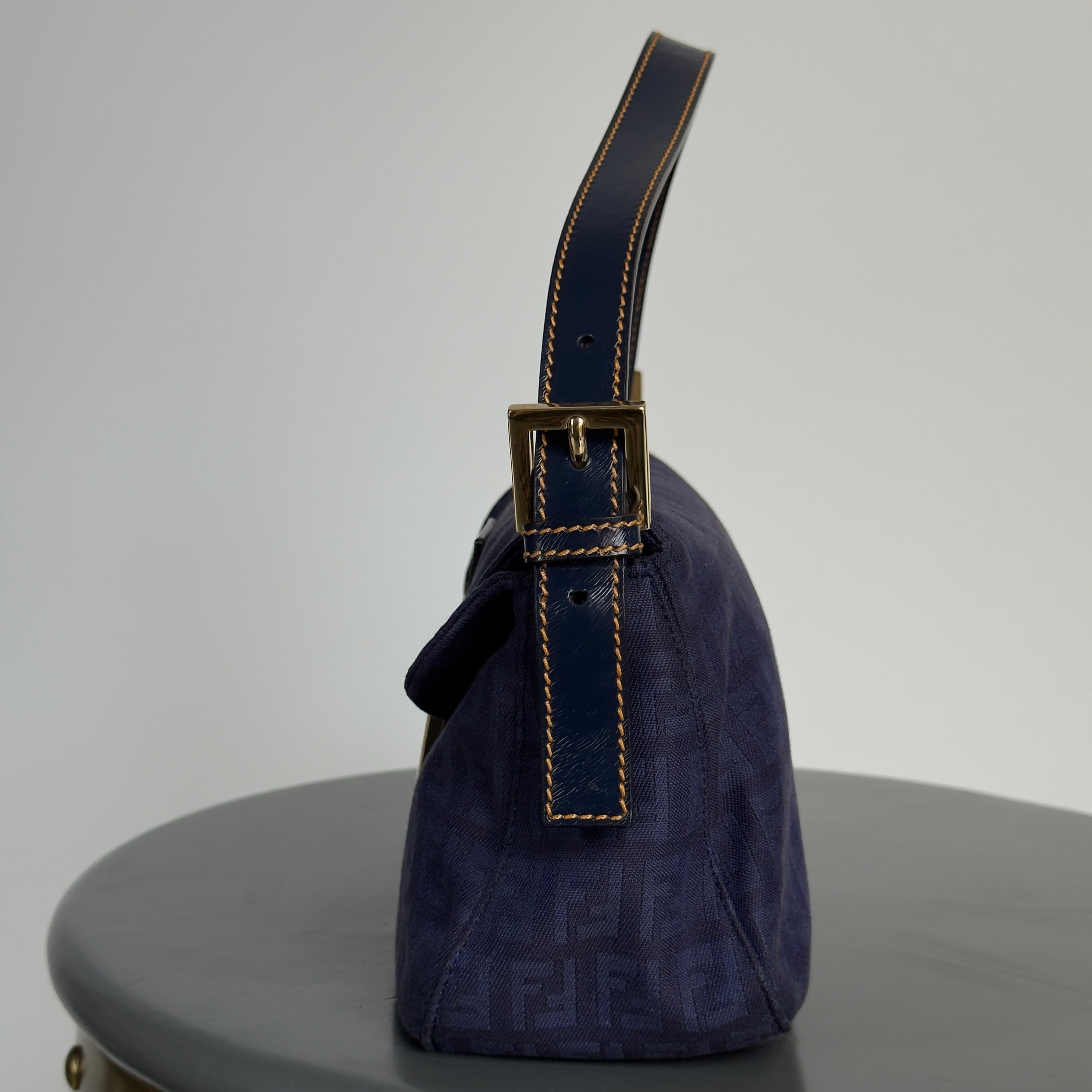 Fendi Zucca Double Flap Baguette Navy - Queen May