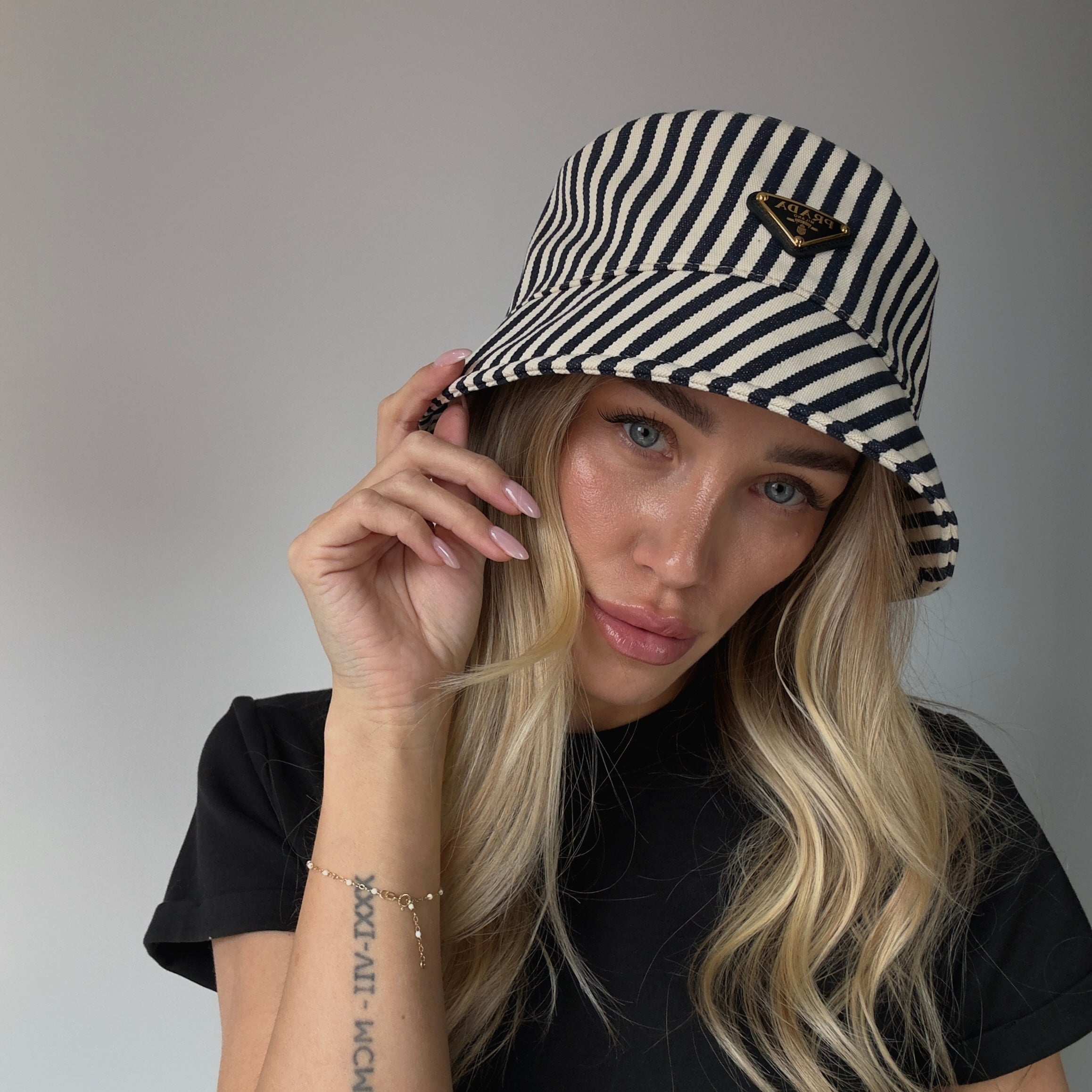 Prada Canvas Striped Bucket Hat - Queen May