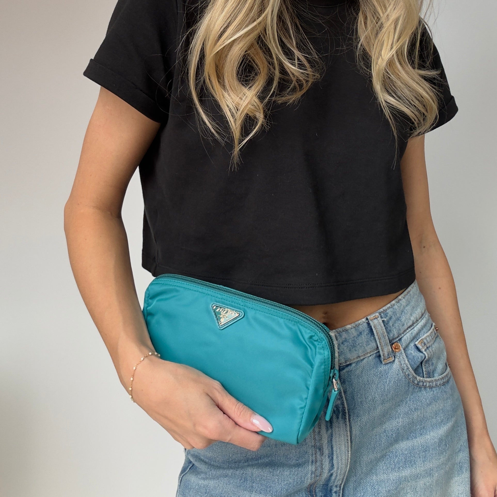 Prada Nylon Turquoise Cosmetic Pouch - Queen May