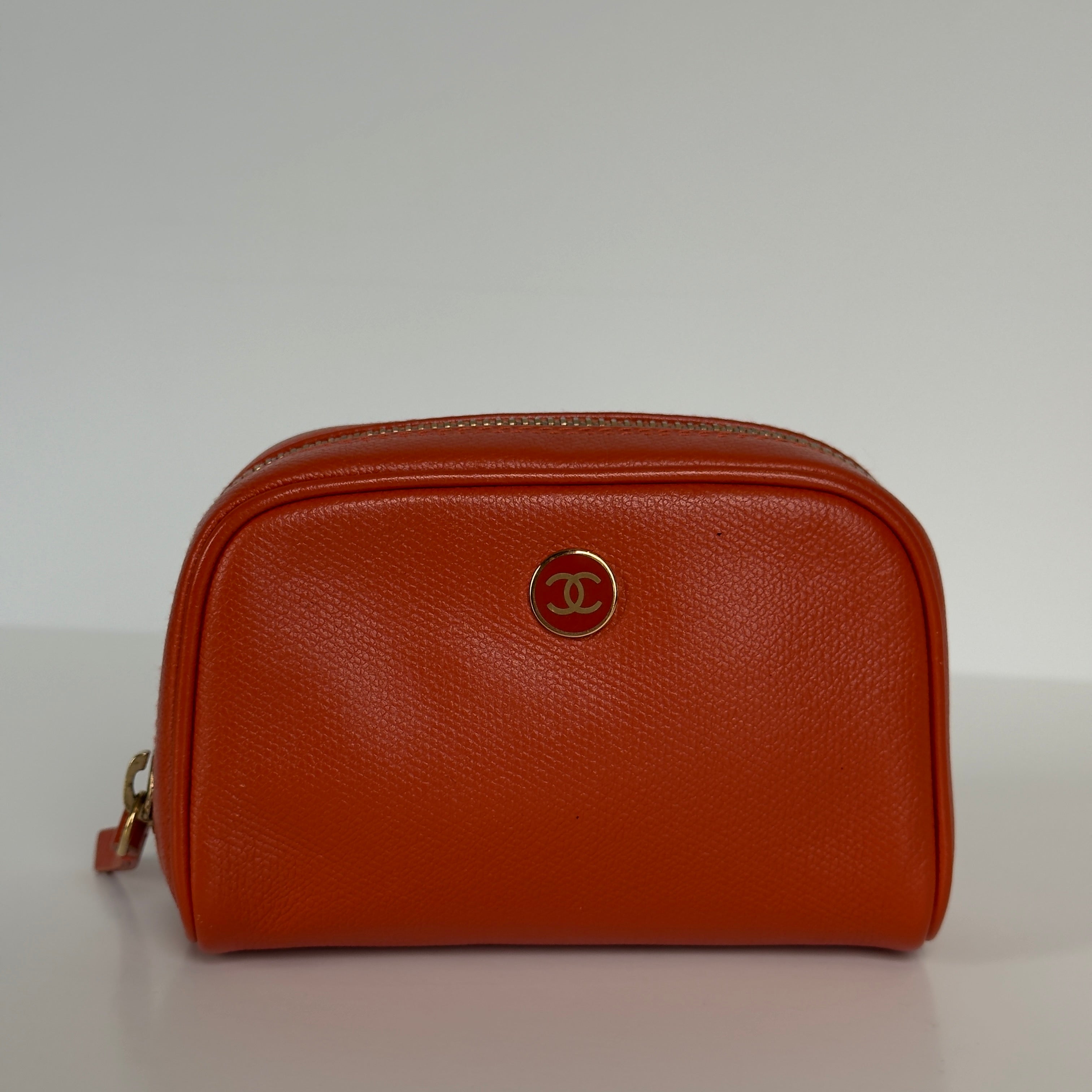 Chanel Cosmetic Pouch Orange Caviar Leather - Queen May