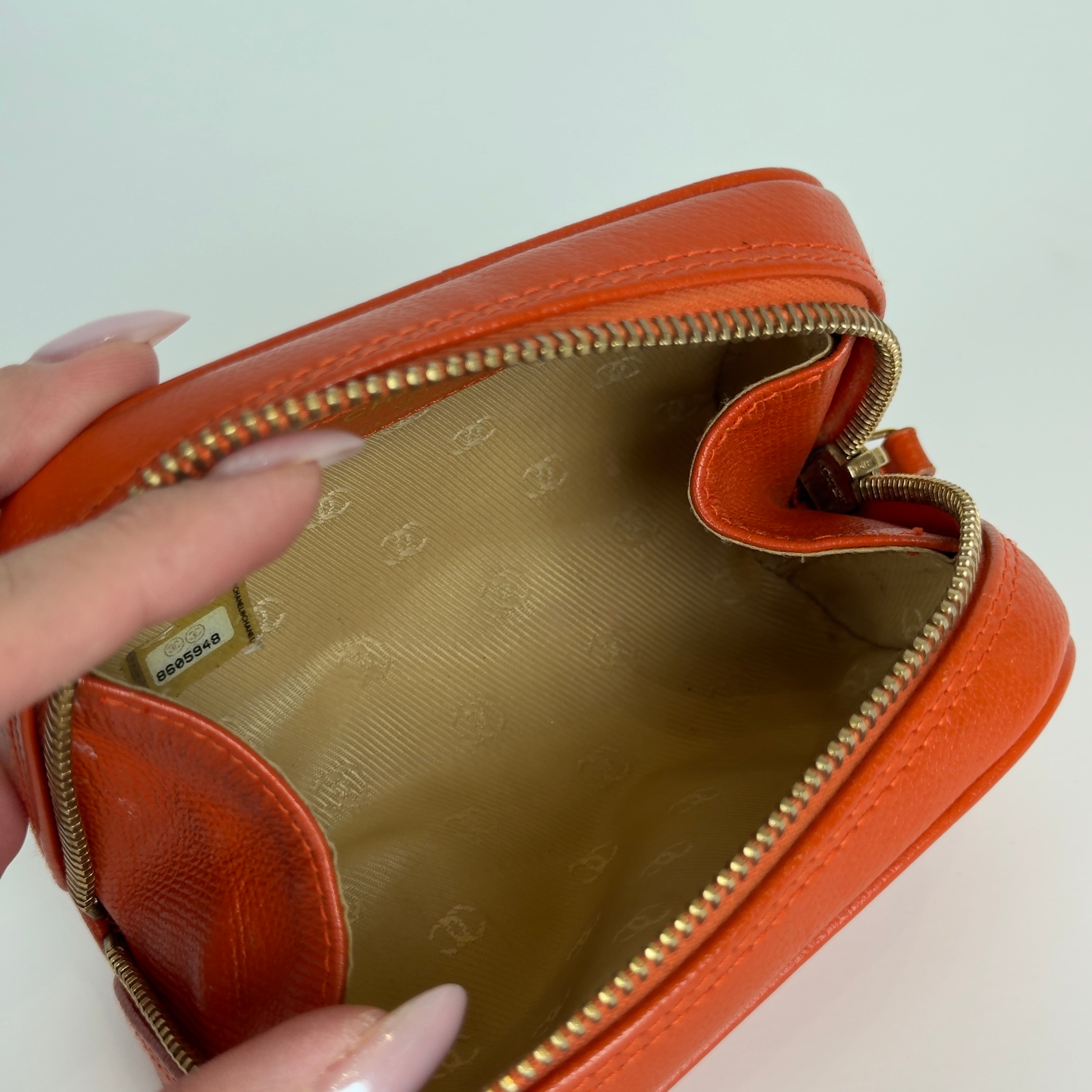 Chanel Cosmetic Pouch Orange Caviar Leather - Queen May