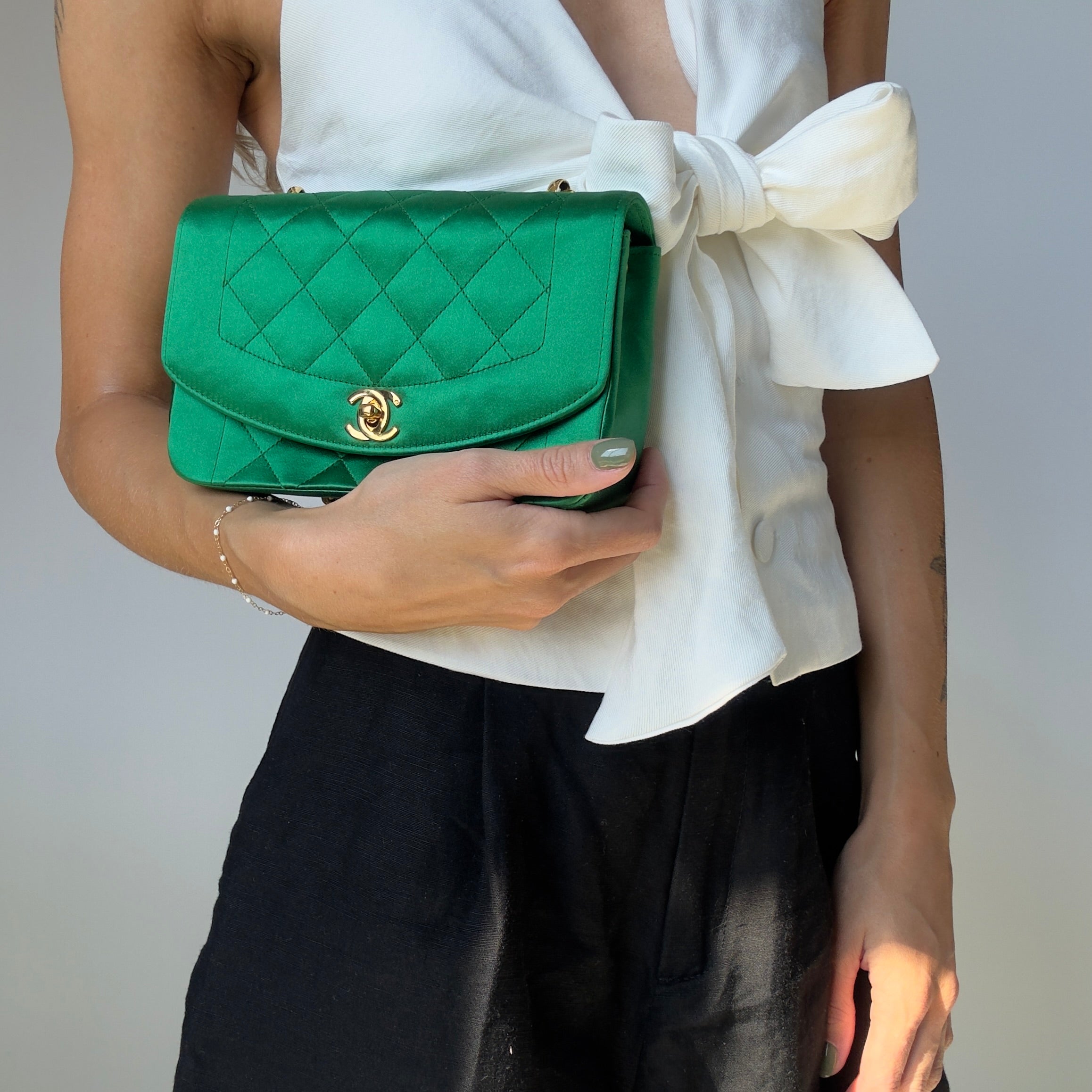 Rare Chanel Mini Diana Green Satin Bijou Chain Series 1 - Queen May