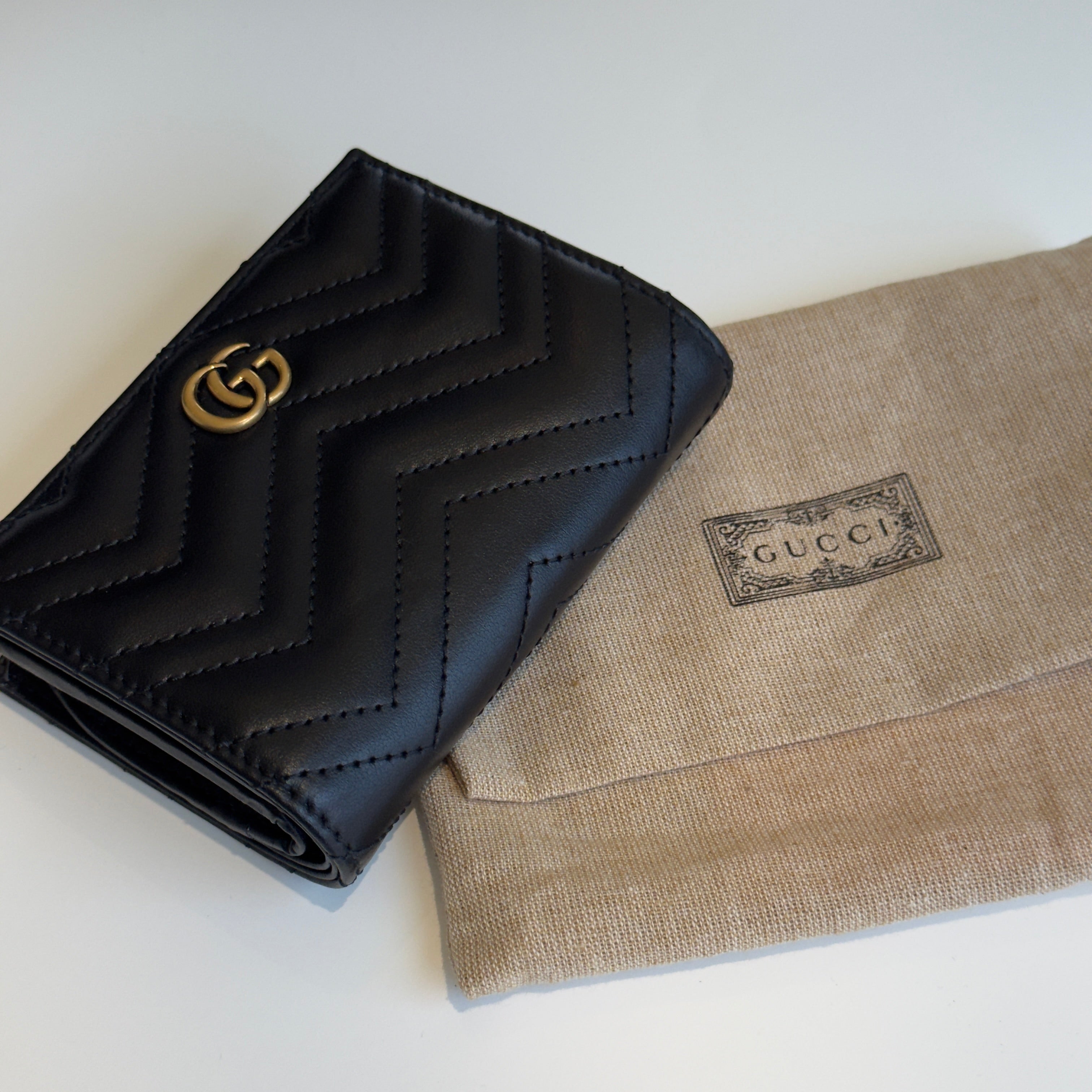 Gucci GG Marmont Card Case Wallet Black Leather - Queen May
