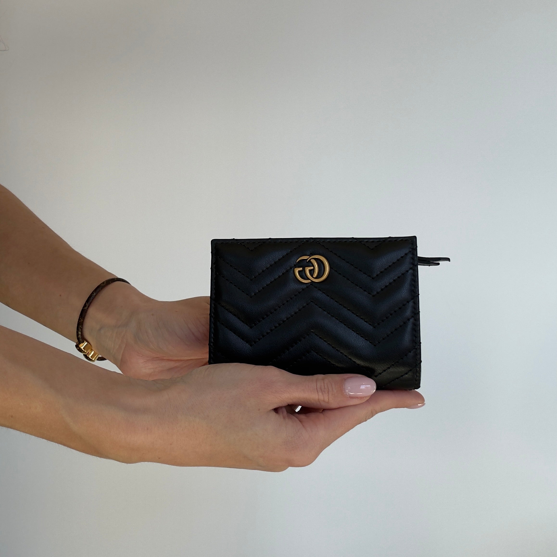 Gucci GG Marmont Card Case Wallet Black Leather - Queen May