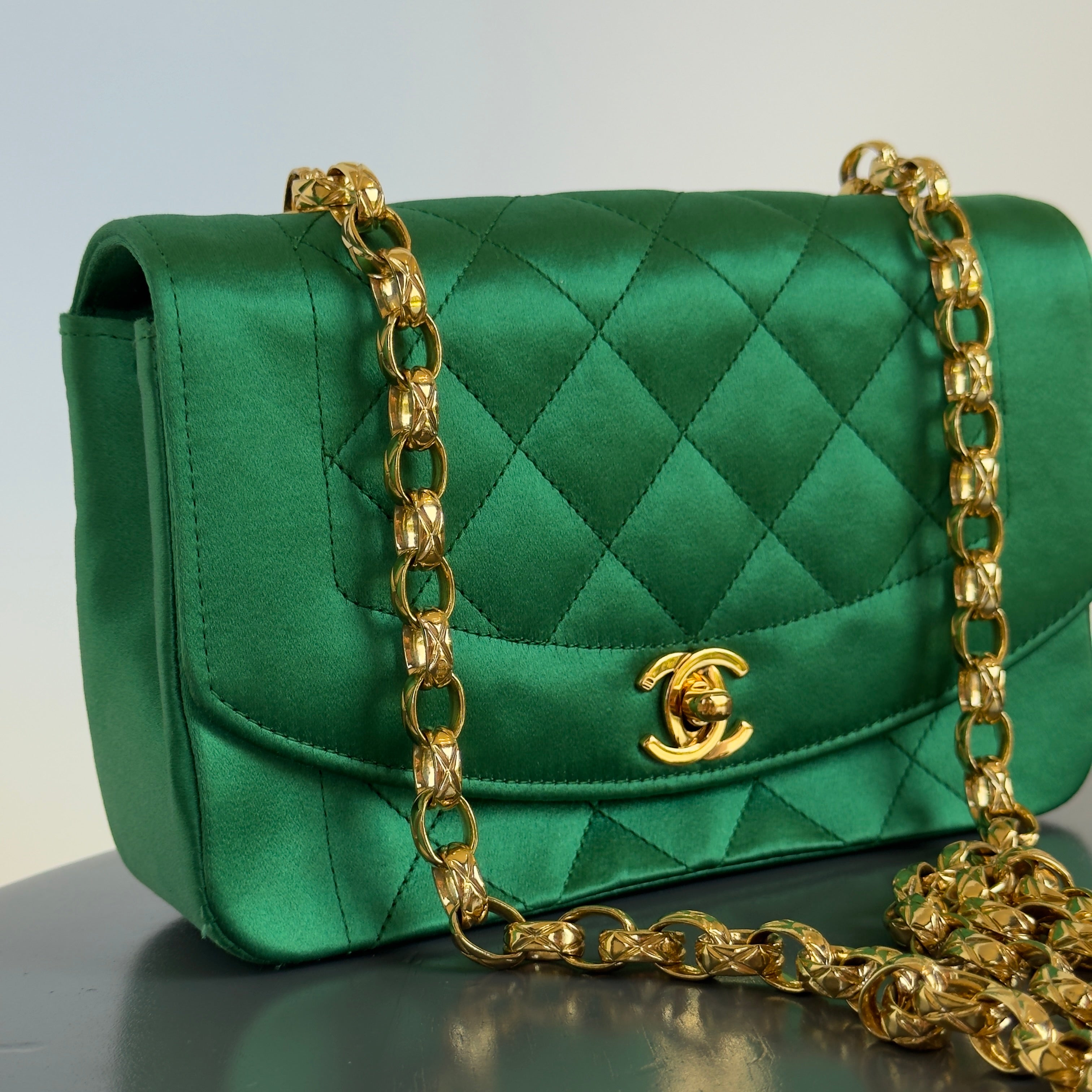 Rare Chanel Mini Diana Green Satin Bijou Chain Series 1 - Queen May