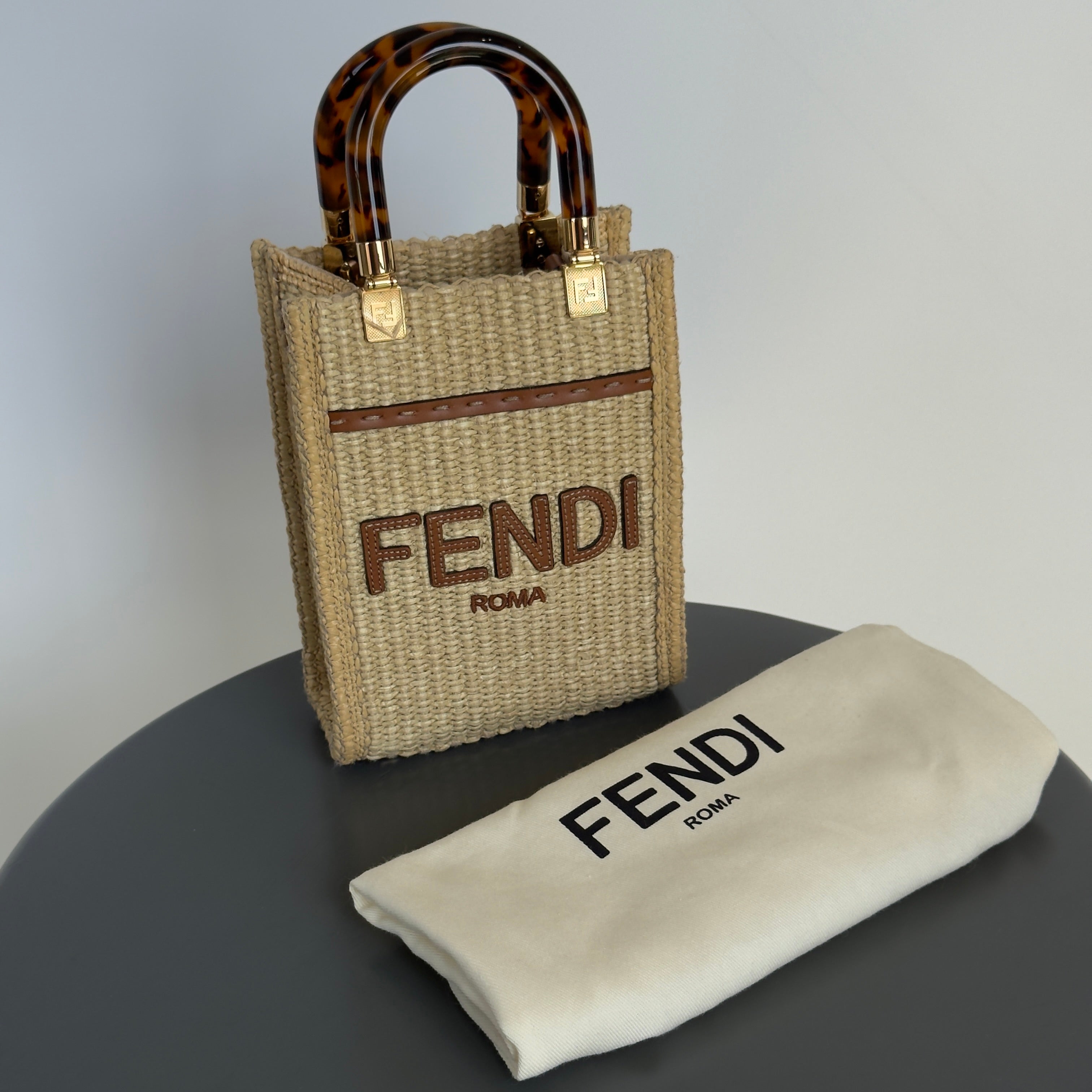 Fendi Sunshine Mini Raffia Tote Bag - Queen May