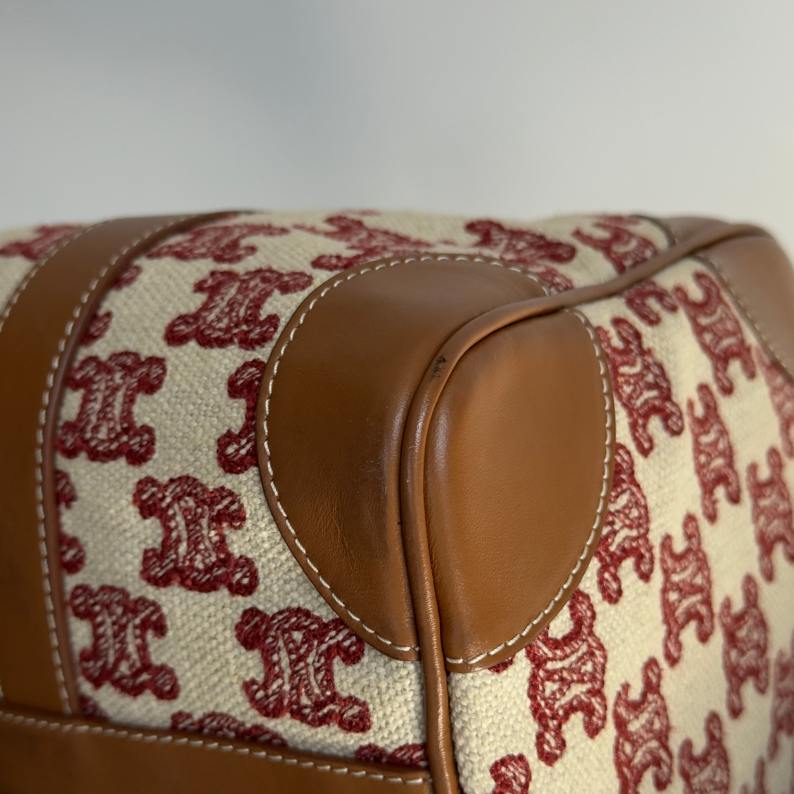 Celine Triomphe Textile Calfskin Small Boston Bag Brown - Queen May