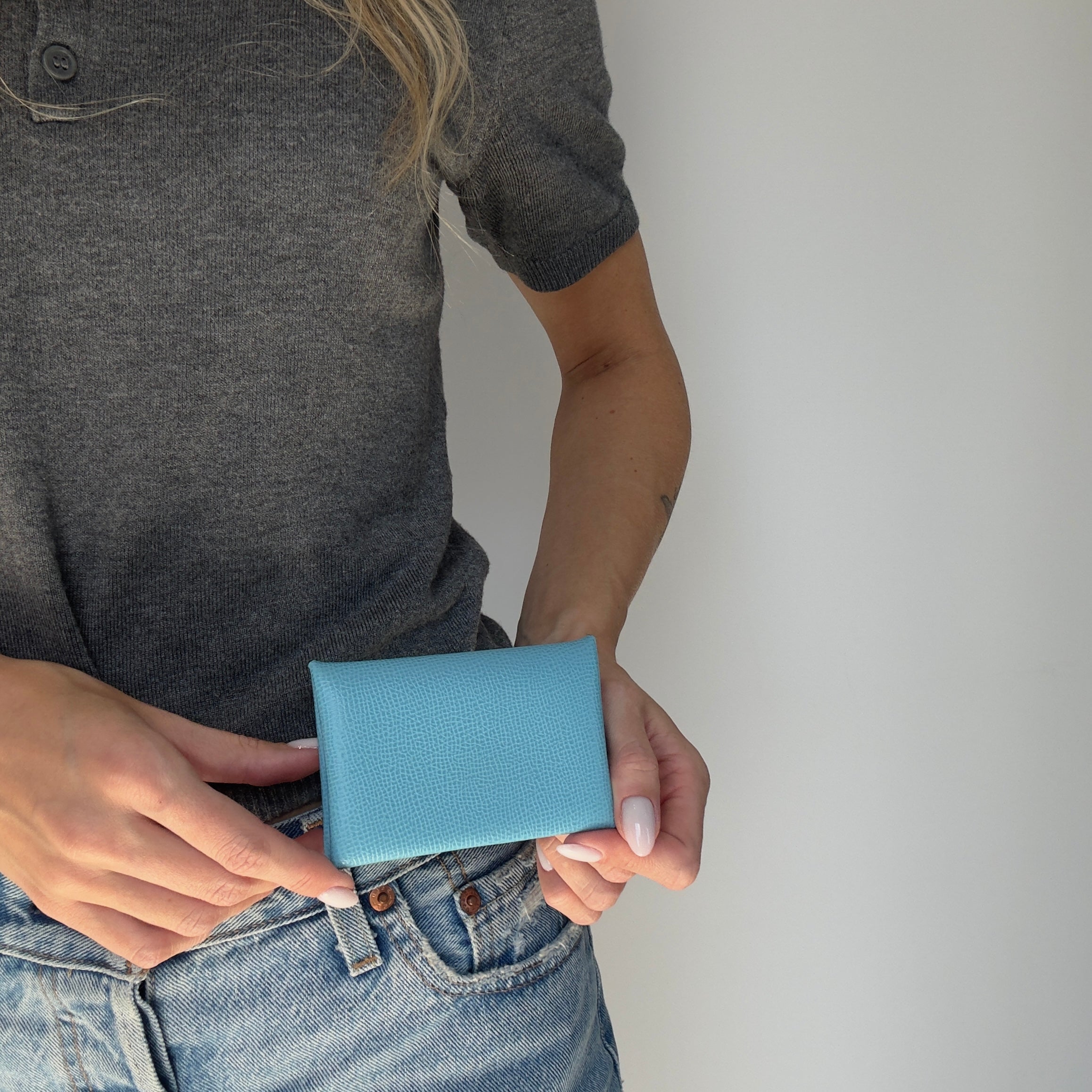 Hermes Blue Calvi Card Holder - Queen May