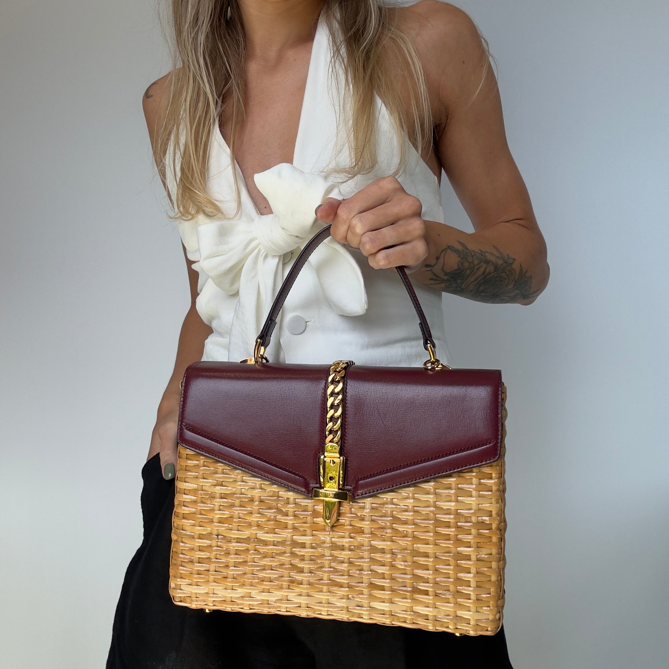 Gucci Wicker Sylvie Top Handle Bag - Queen May