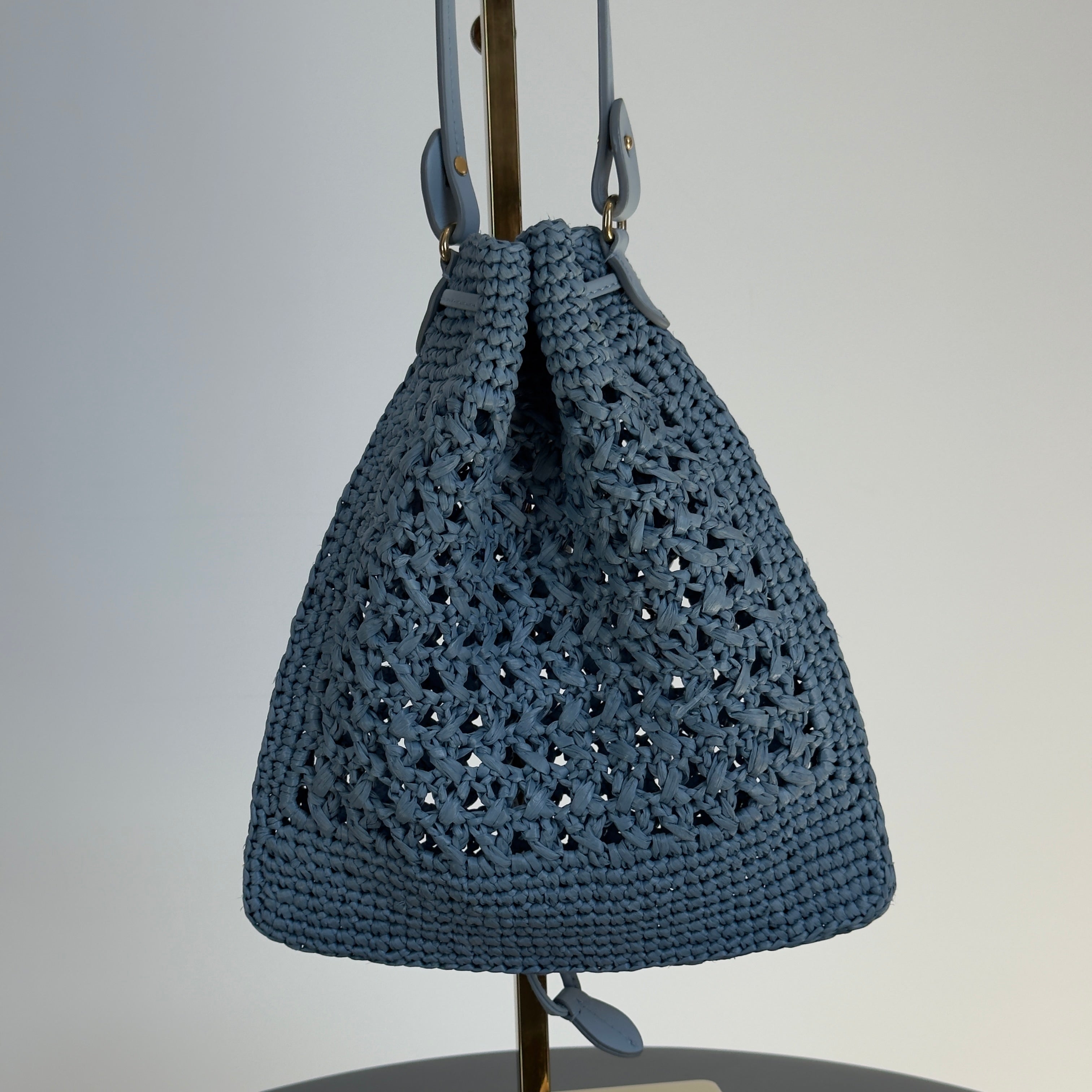 Miu Miu Light Blue Raffia Bucket Bag Mini - Queen May