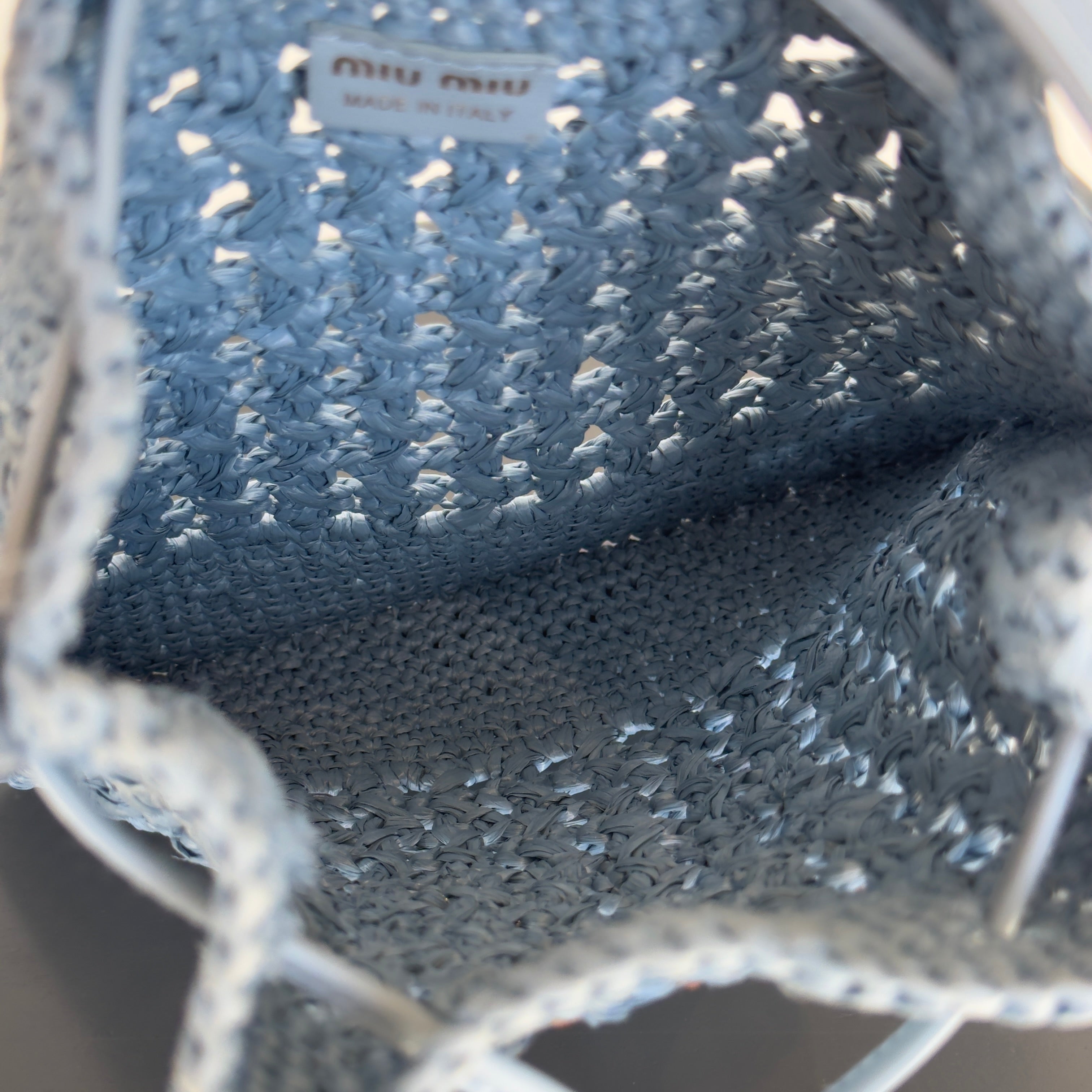 Miu Miu Light Blue Raffia Bucket Bag Mini - Queen May
