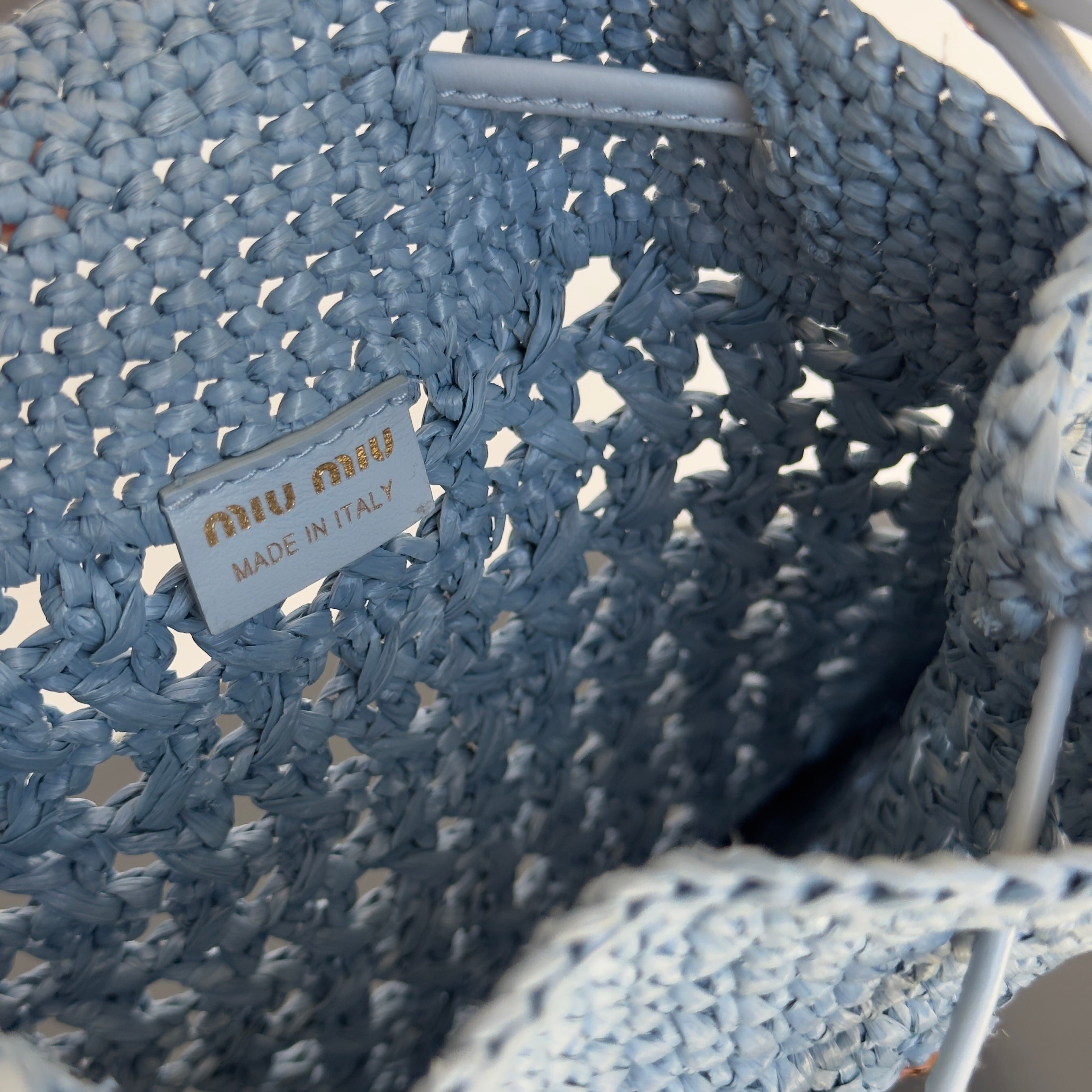 Miu Miu Light Blue Raffia Bucket Bag Mini - Queen May