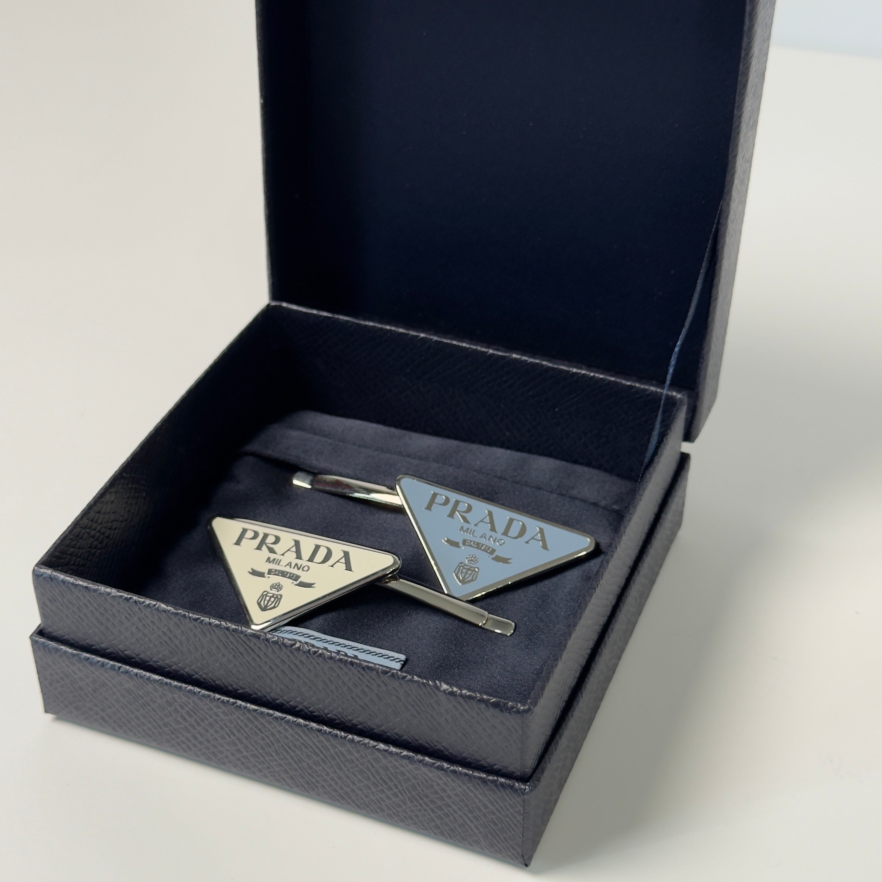 Prada Enamel Triangle Logo Hair Clips - Queen May