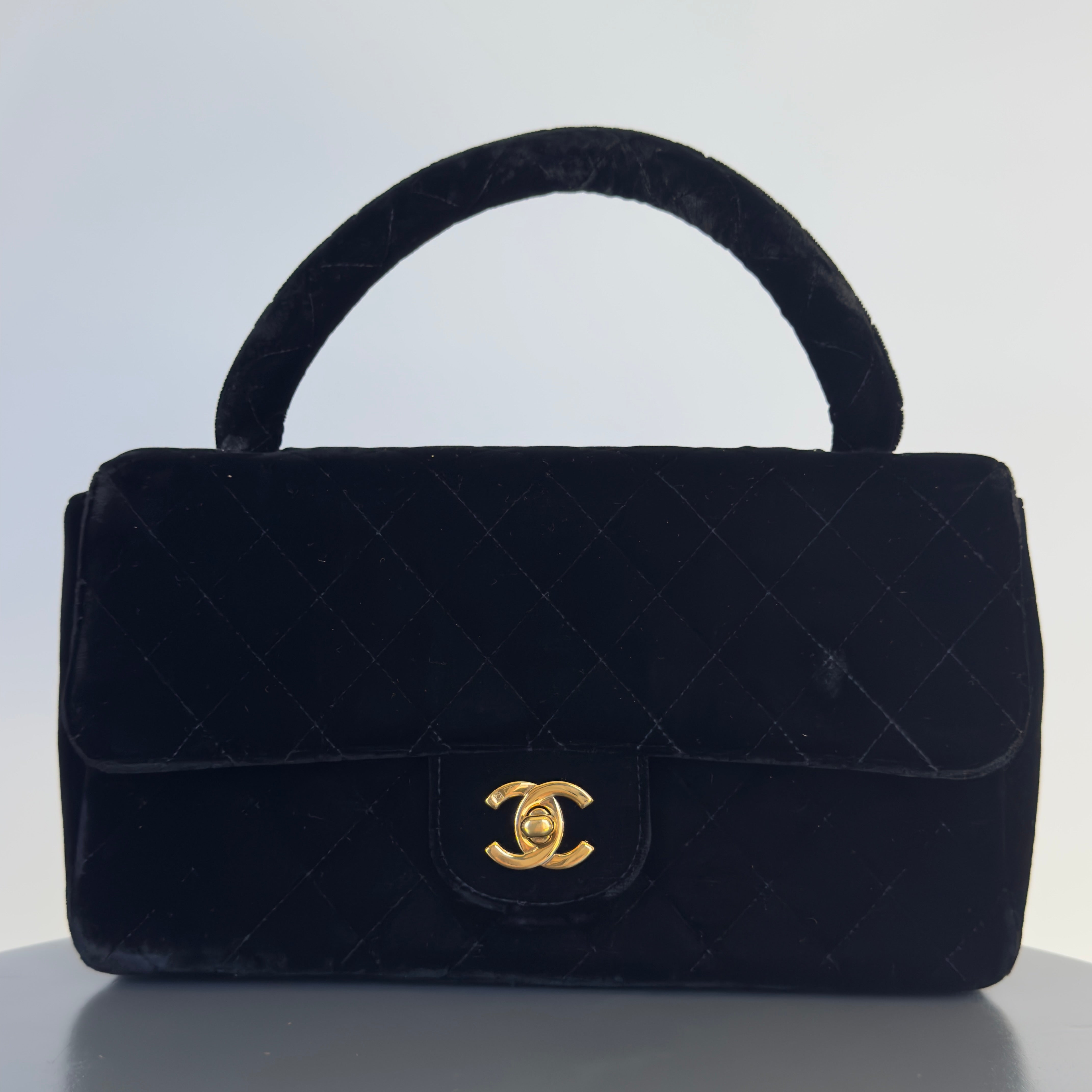 Chanel Black Quilted Velvet Medium Top Handle Bag - Queen May