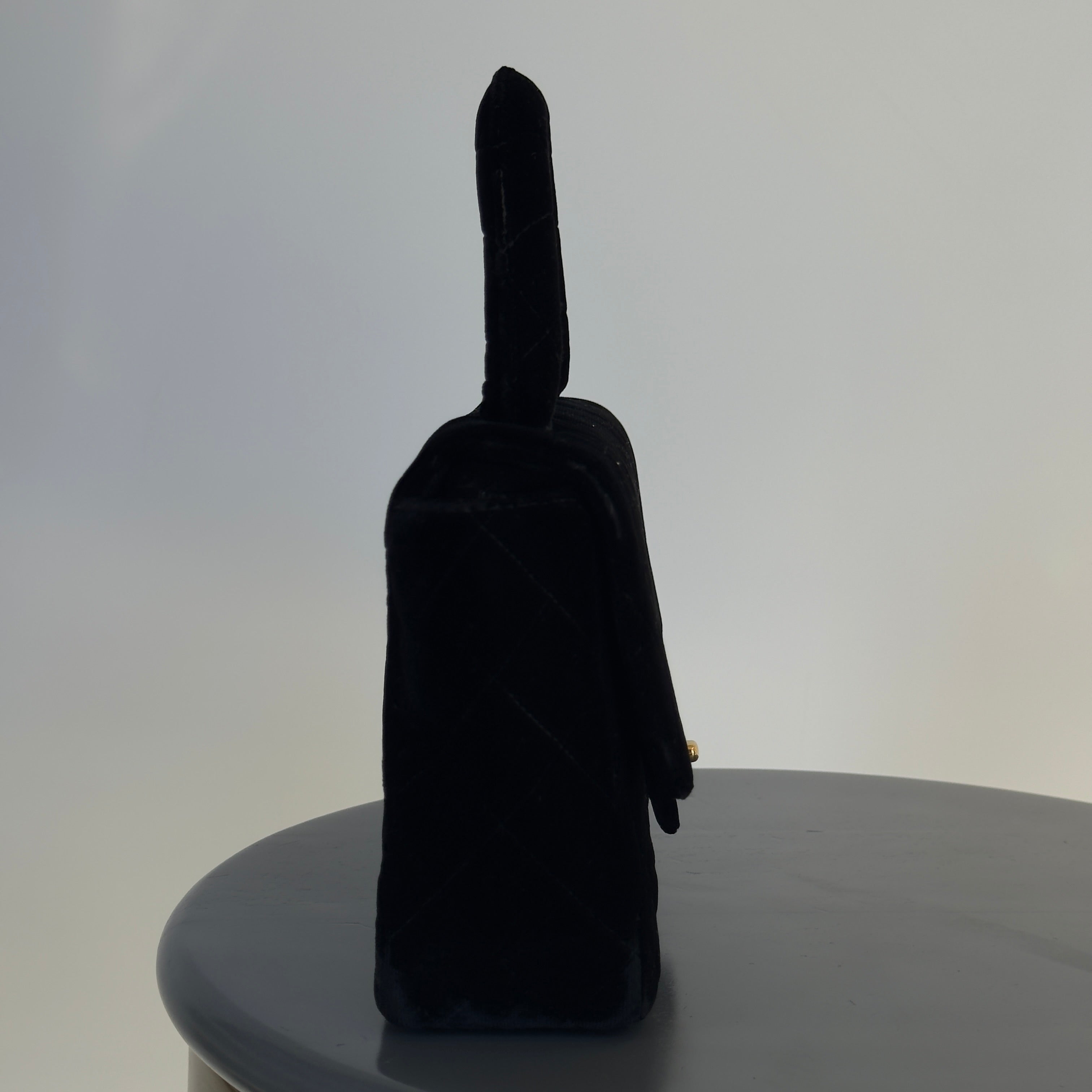 Chanel Black Quilted Velvet Medium Top Handle Bag - Queen May