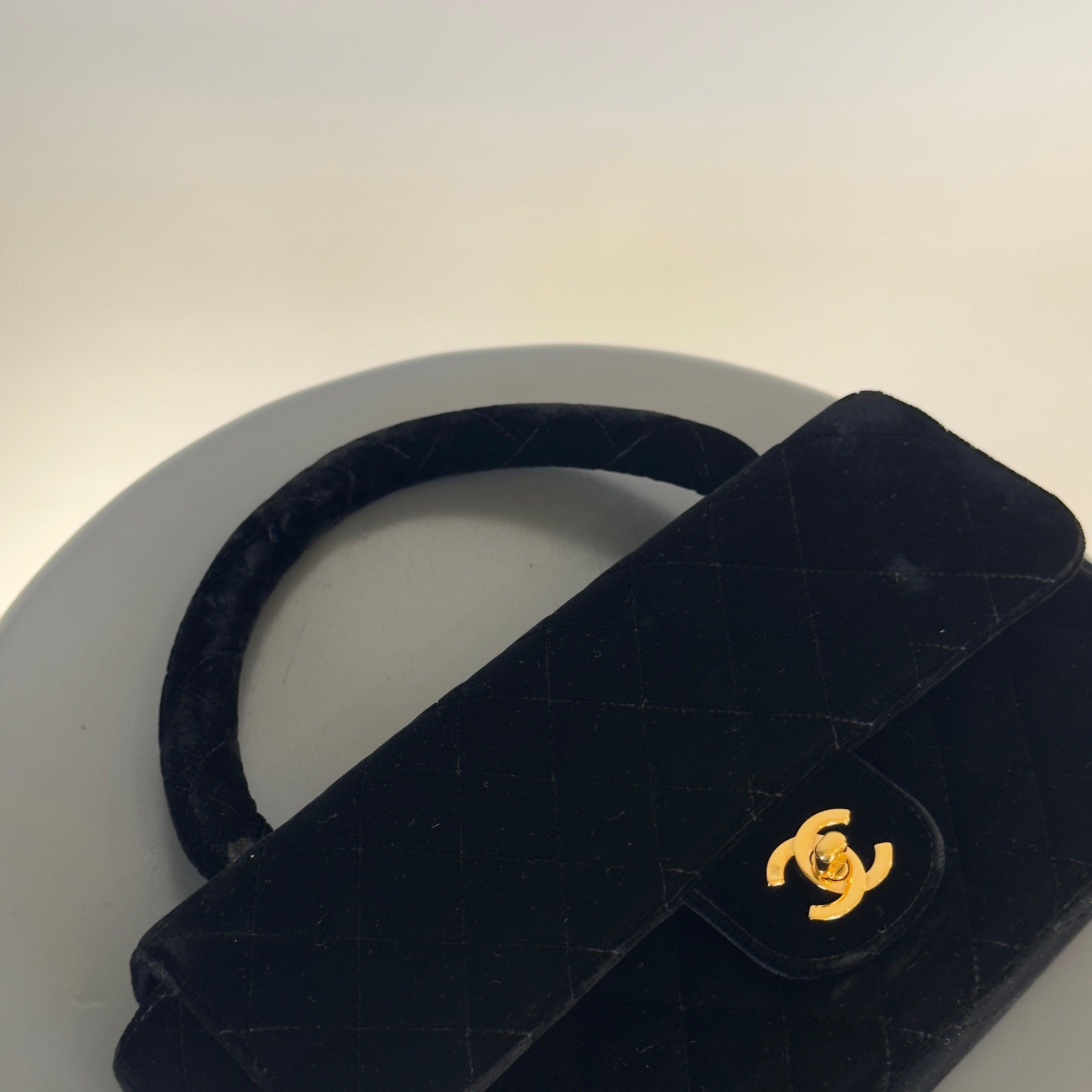 Chanel Black Quilted Velvet Medium Top Handle Bag - Queen May