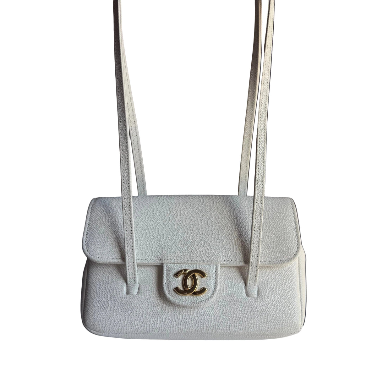 Chanel Mini Preppy Coco White Caviar Leather