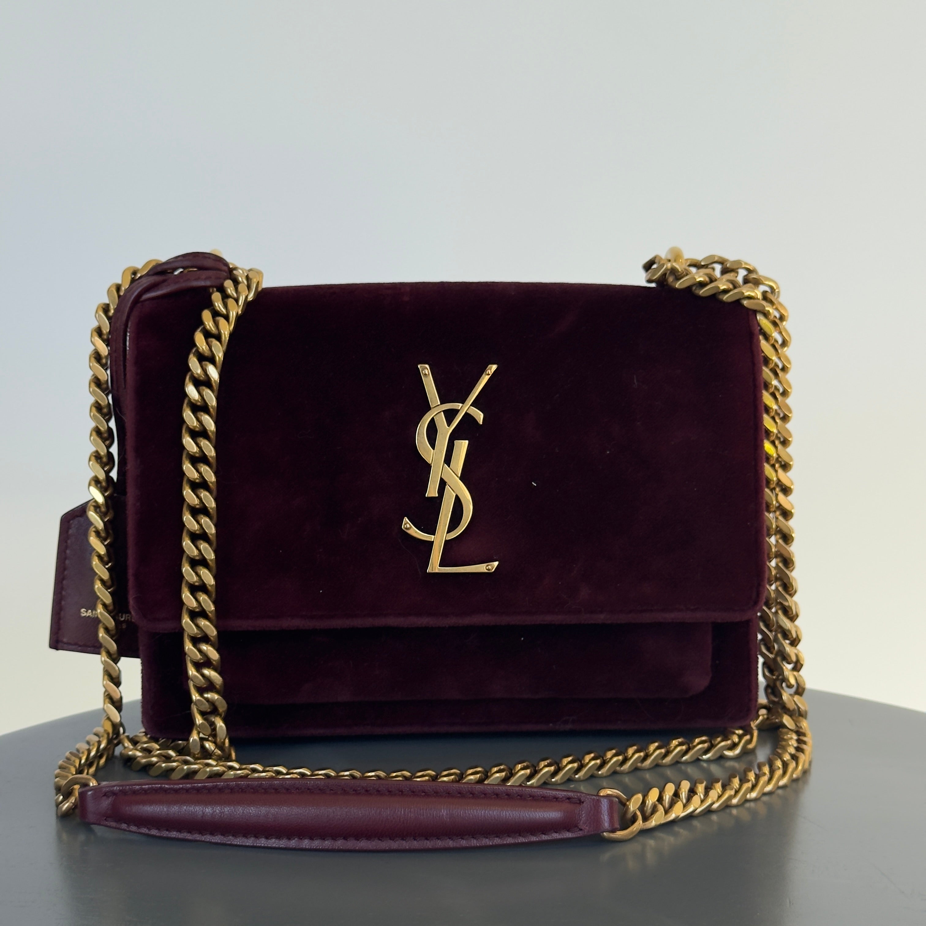 Saint Laurent Velvet Monogram Sunset Bag - Queen May