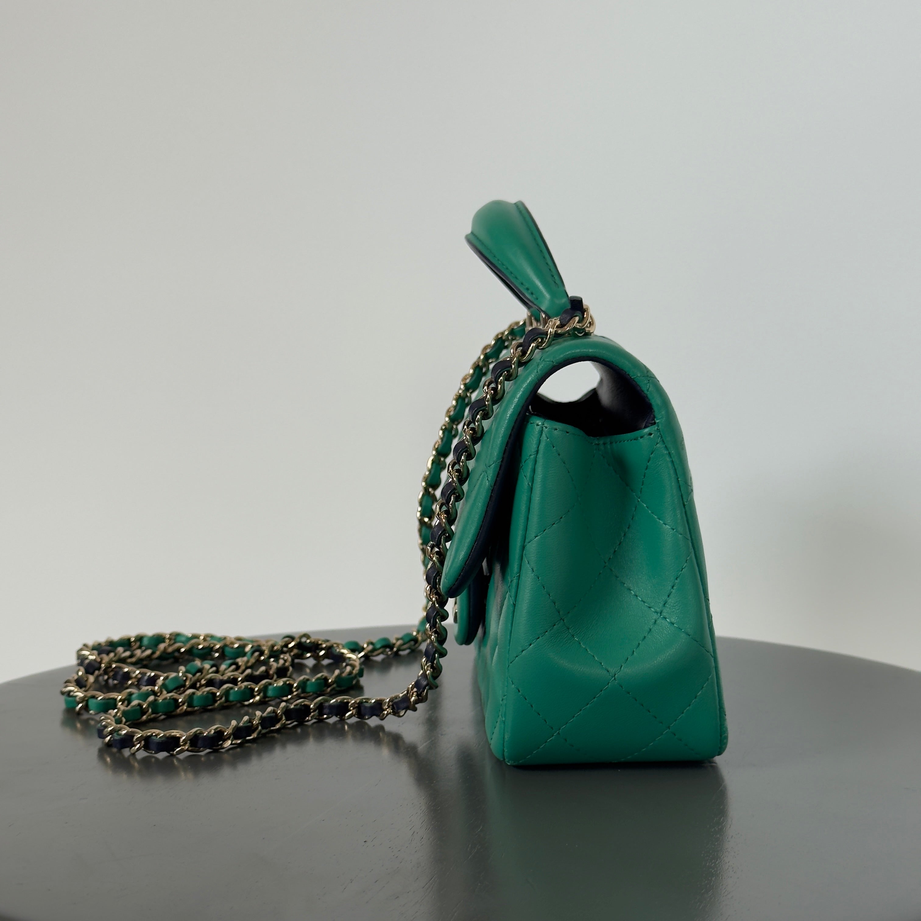 Chanel Rectangular Mini Top Handle Flap Bag Green - Queen May