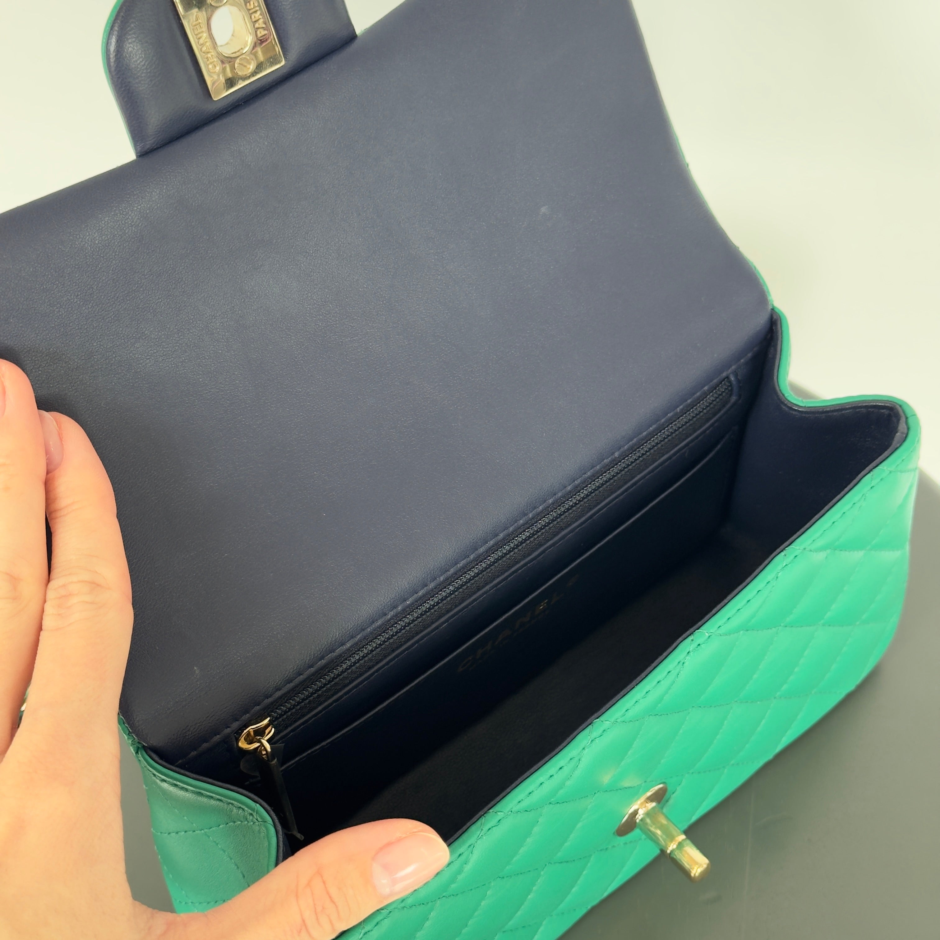 Chanel Rectangular Mini Top Handle Flap Bag Green - Queen May