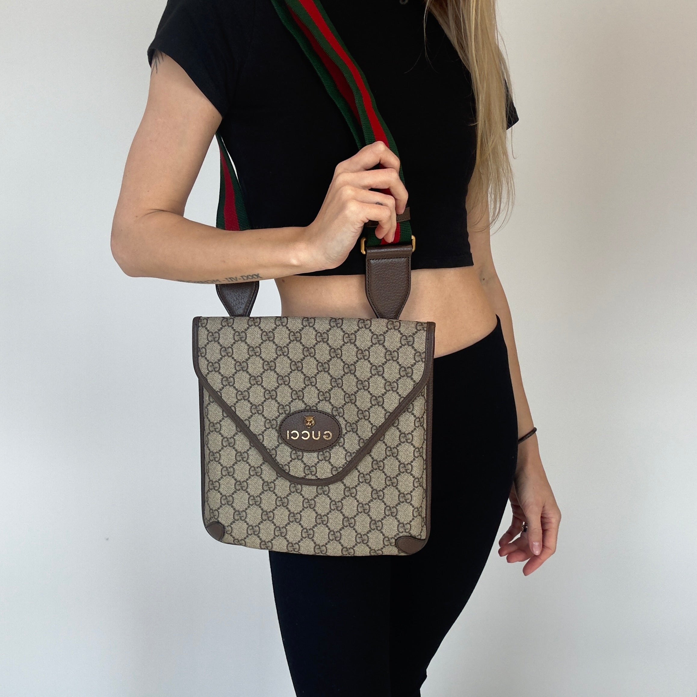 Gucci Supreme Monogran Web Medium Vintage Flap Messenger - Queen May