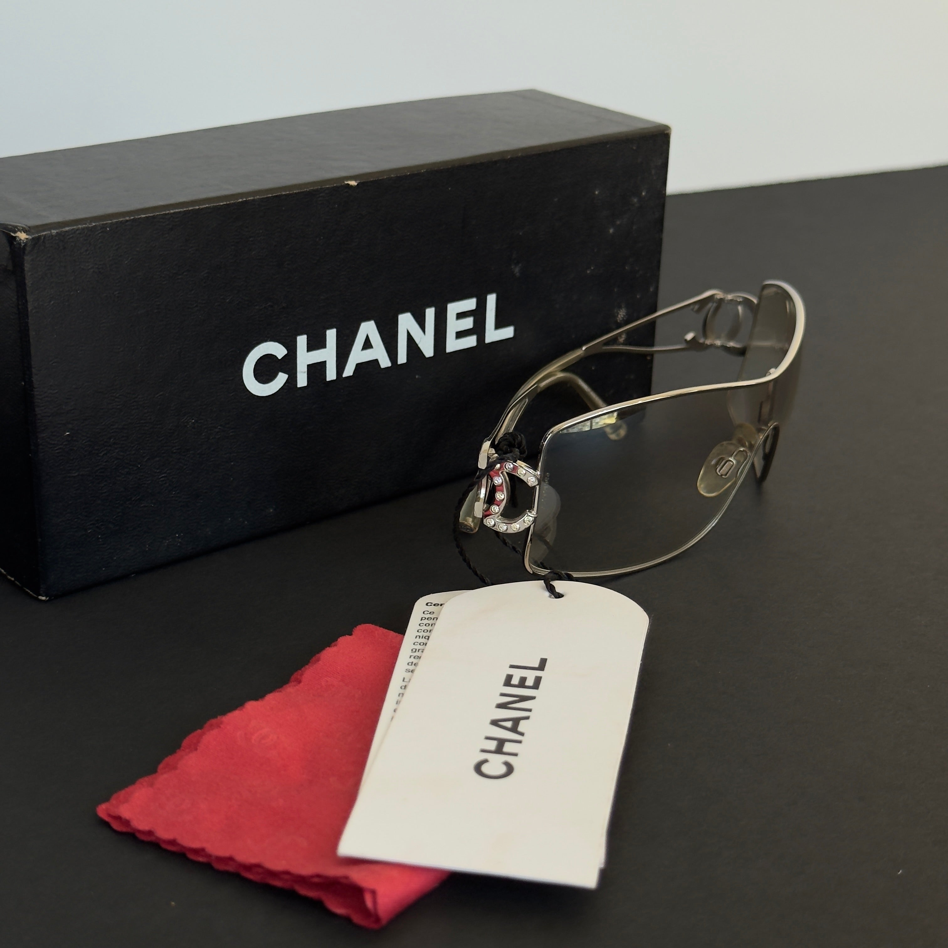 Chanel 2000s Swarowski CC Logo Shield Sunglasses - Queen May