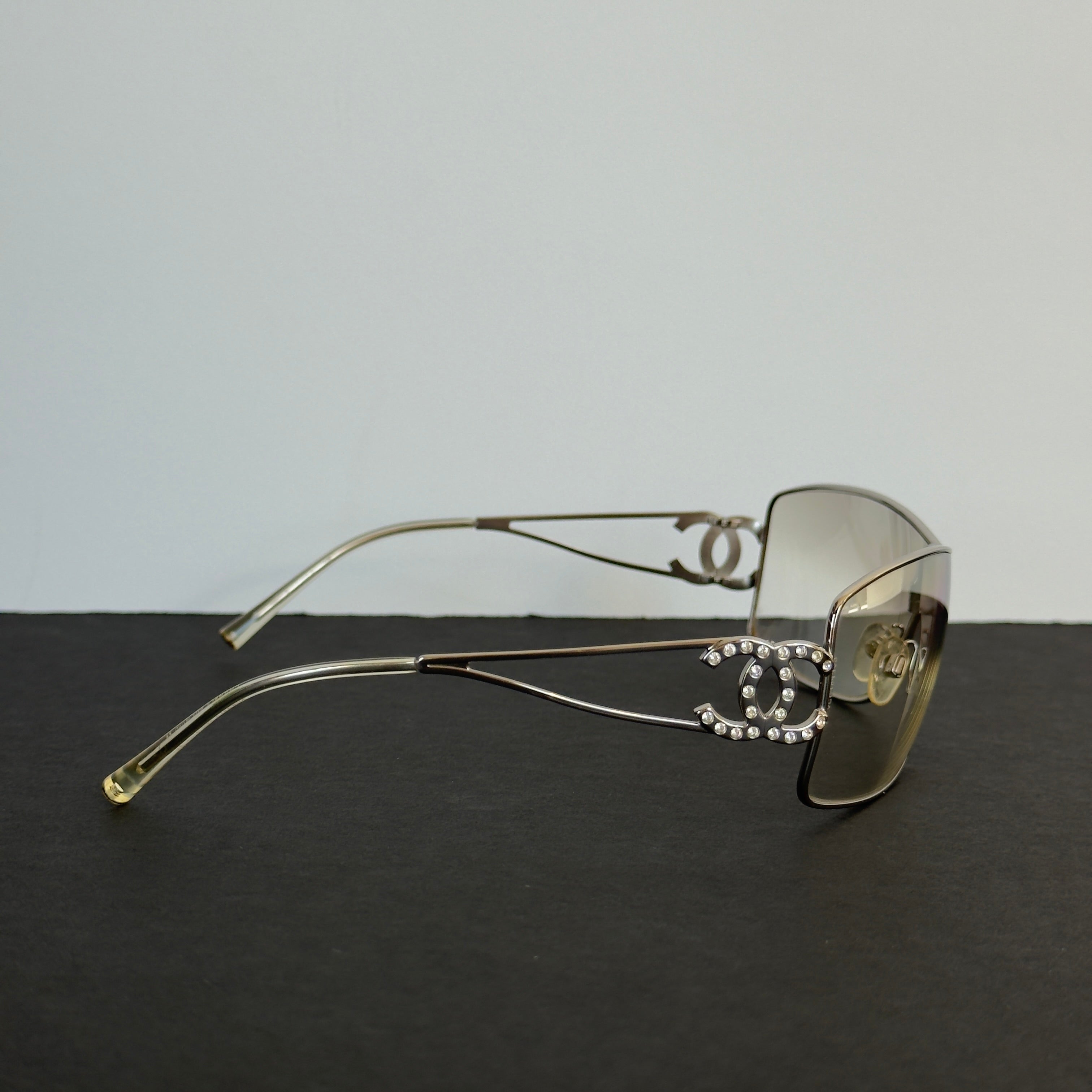 Chanel 2000s Swarowski CC Logo Shield Sunglasses - Queen May