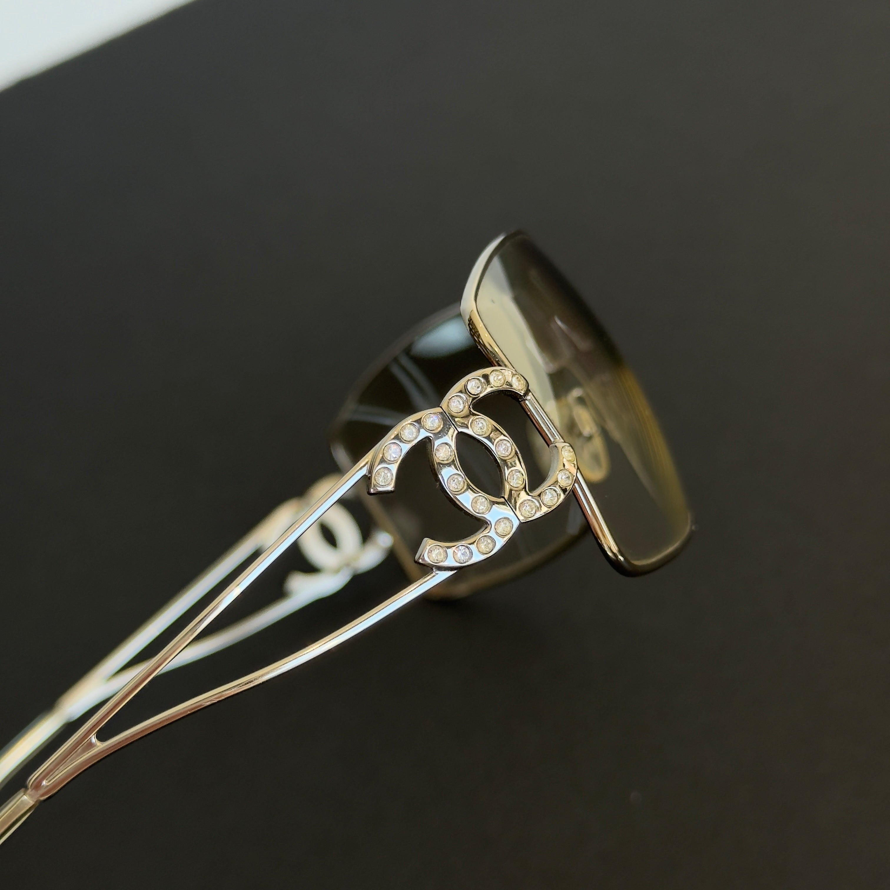 Chanel 2000s Swarowski CC Logo Shield Sunglasses - Queen May