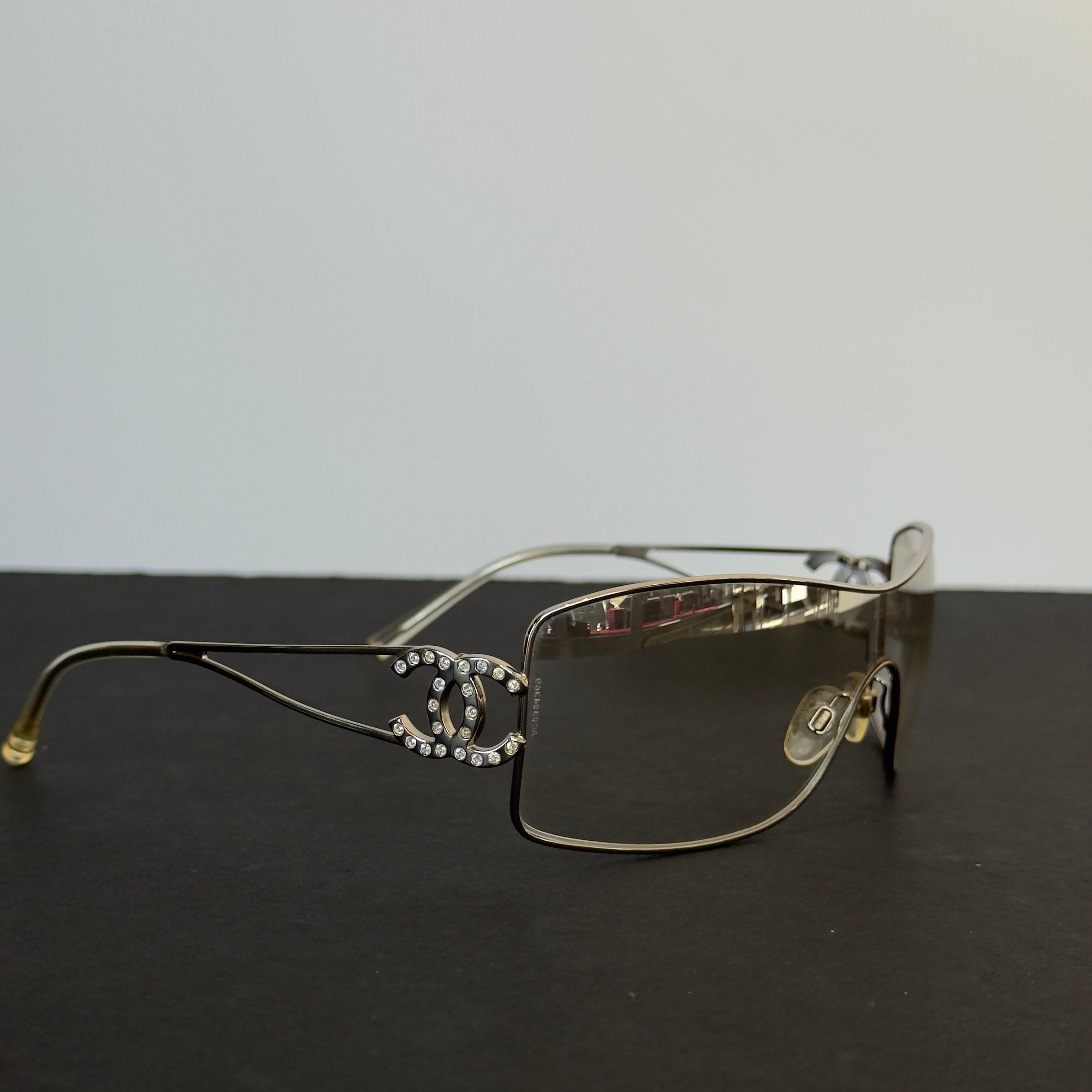 Chanel 2000s Swarowski CC Logo Shield Sunglasses - Queen May