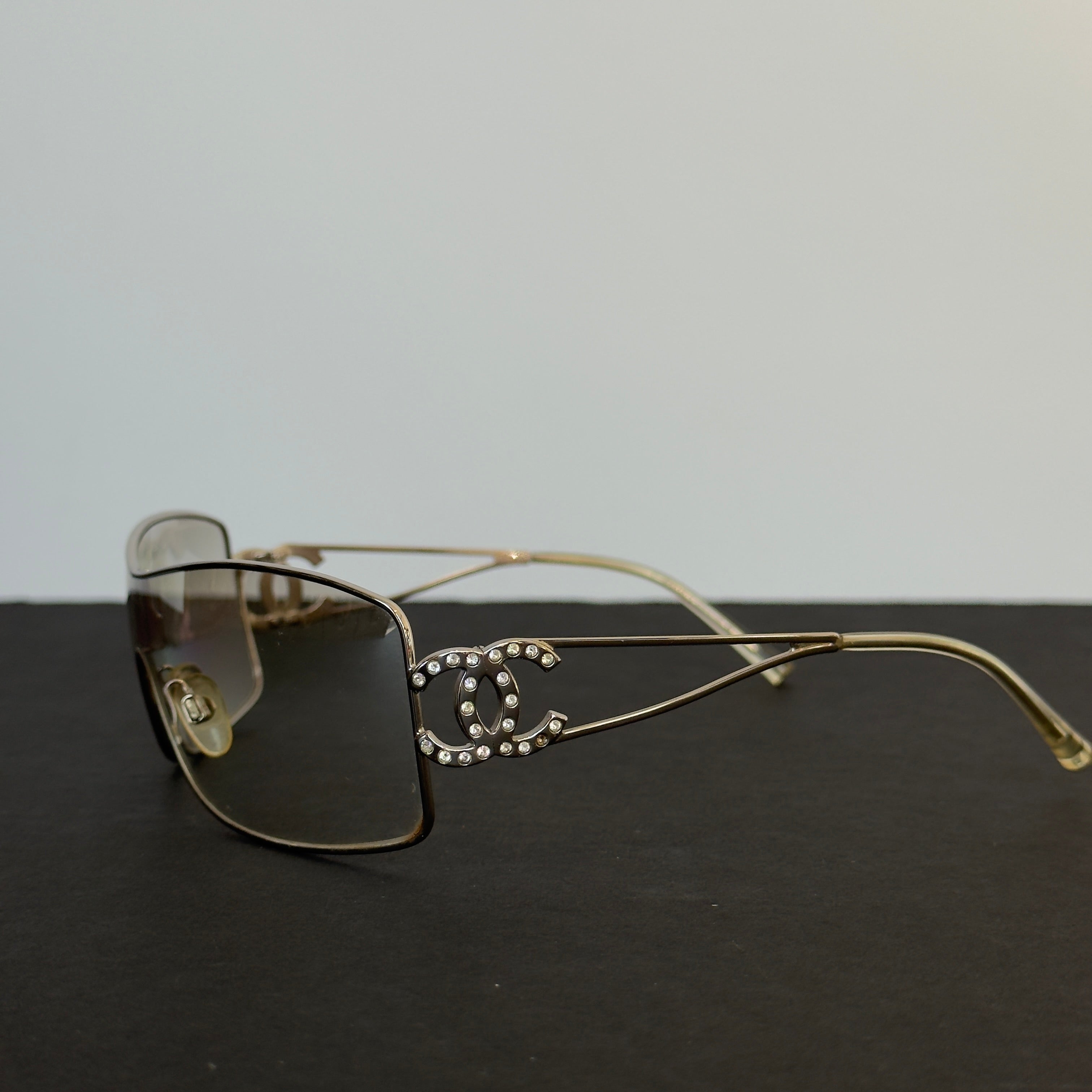 Chanel 2000s Swarowski CC Logo Shield Sunglasses - Queen May