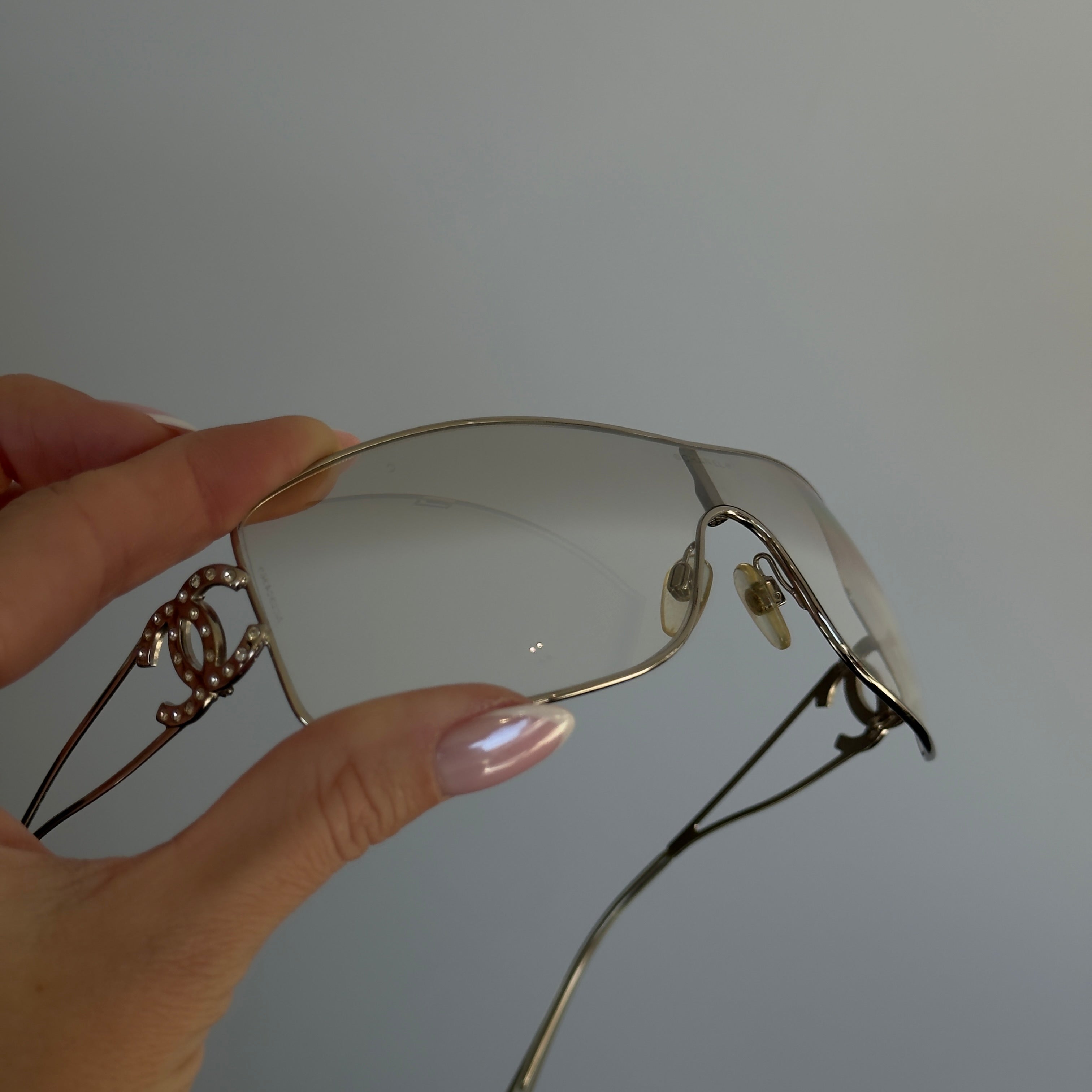 Chanel 2000s Swarowski CC Logo Shield Sunglasses - Queen May