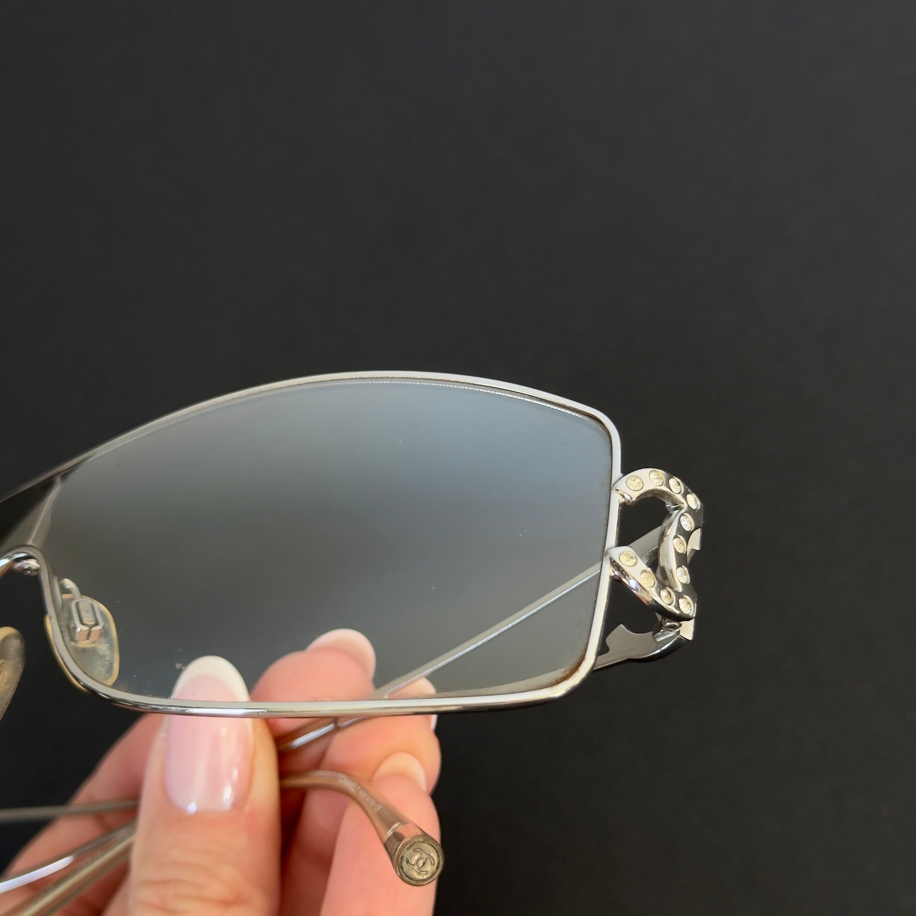 Chanel 2000s Swarowski CC Logo Shield Sunglasses - Queen May