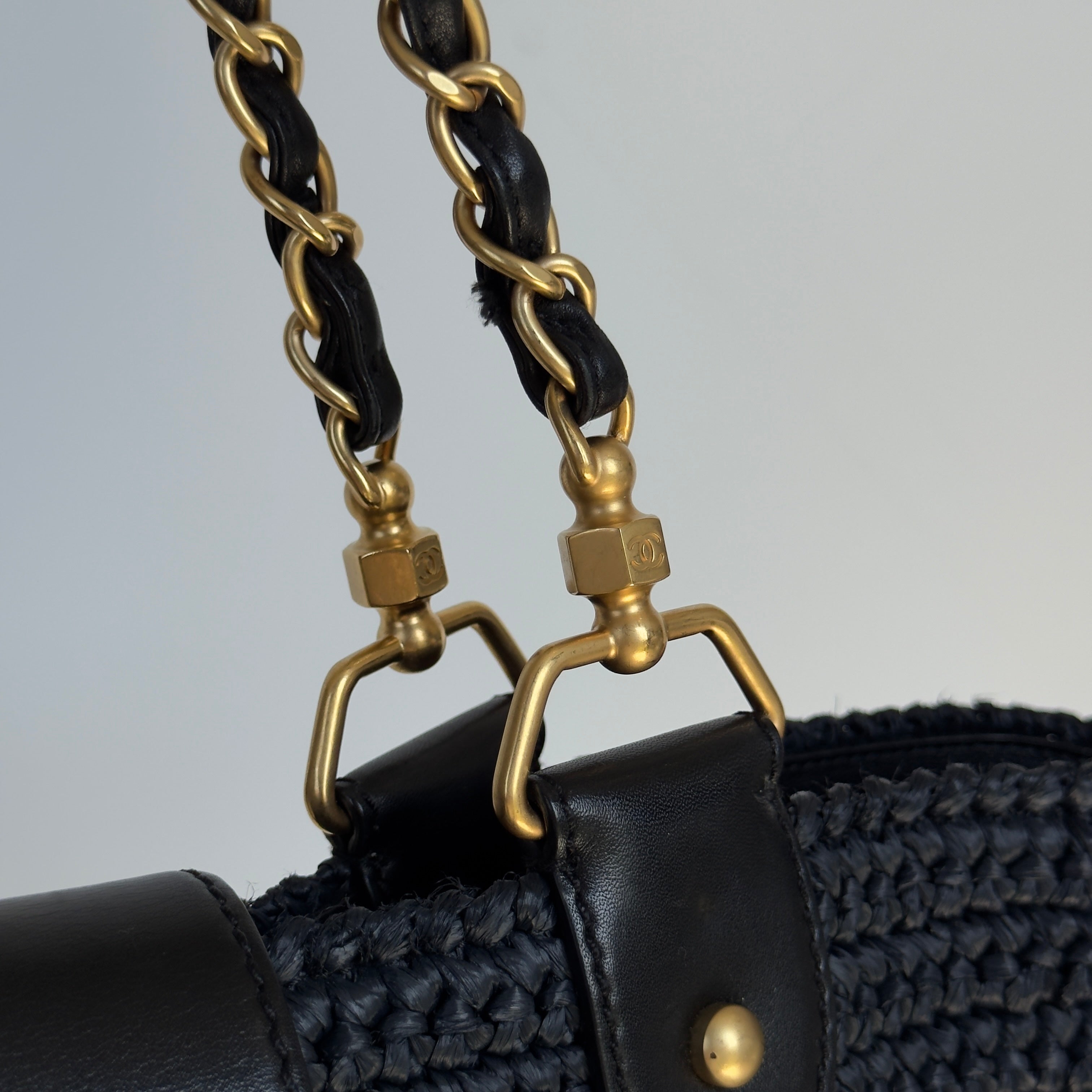 Chanel Woven Raffia Tote Bag Navy - Queen May