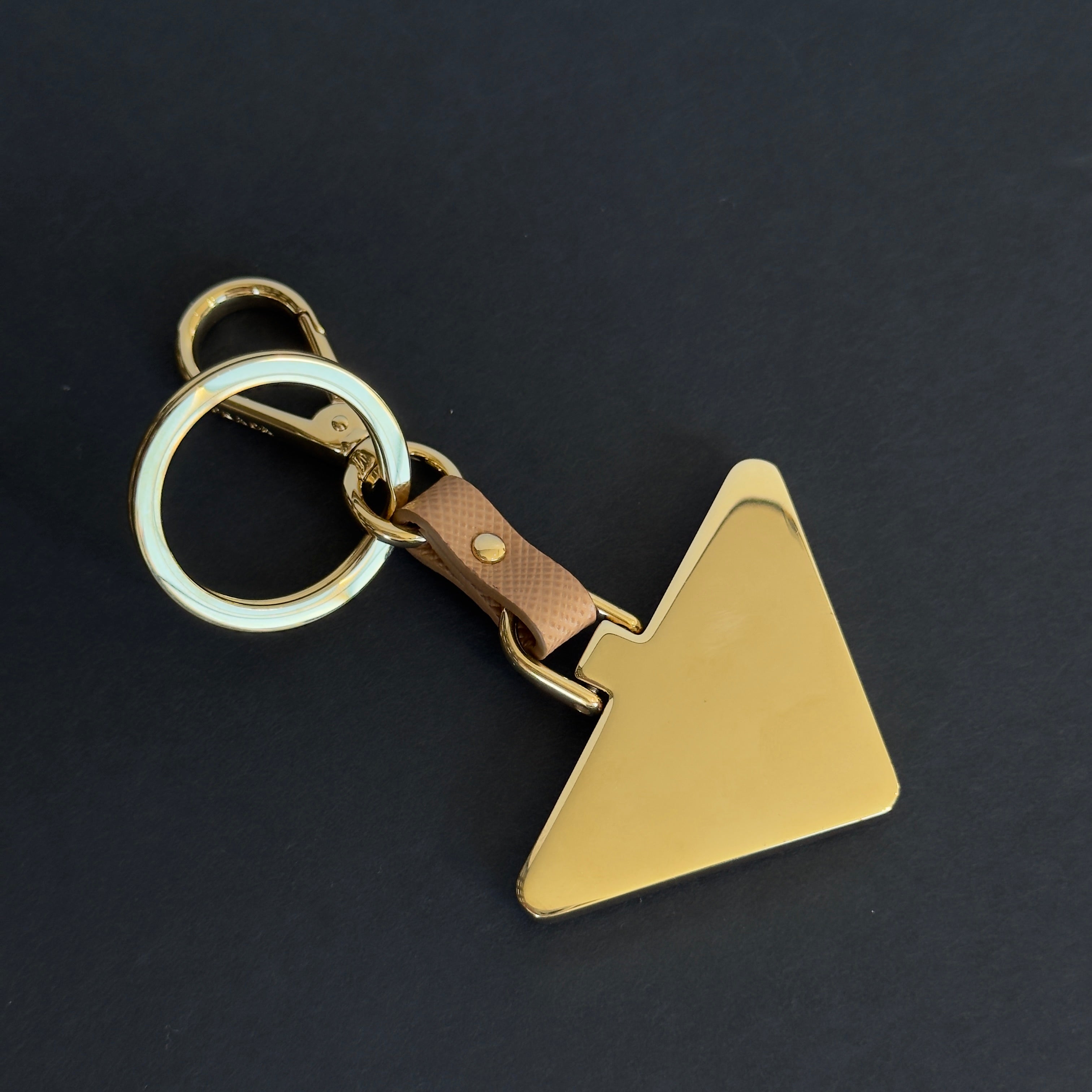 Prada Saffiano Leather Taupe Triangle Key Ring - Queen May