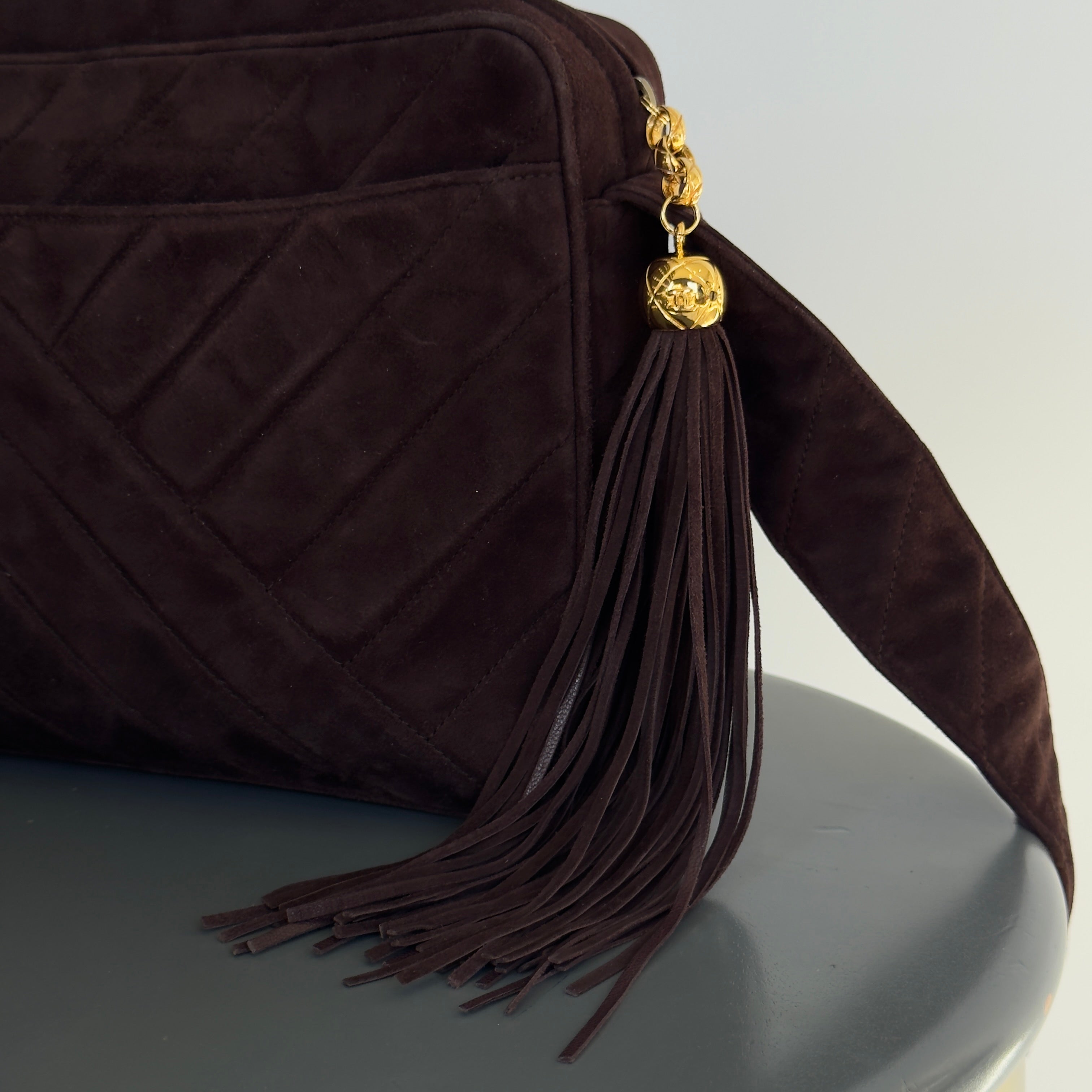 Chanel Brown Suede Camera Bag - Queen May